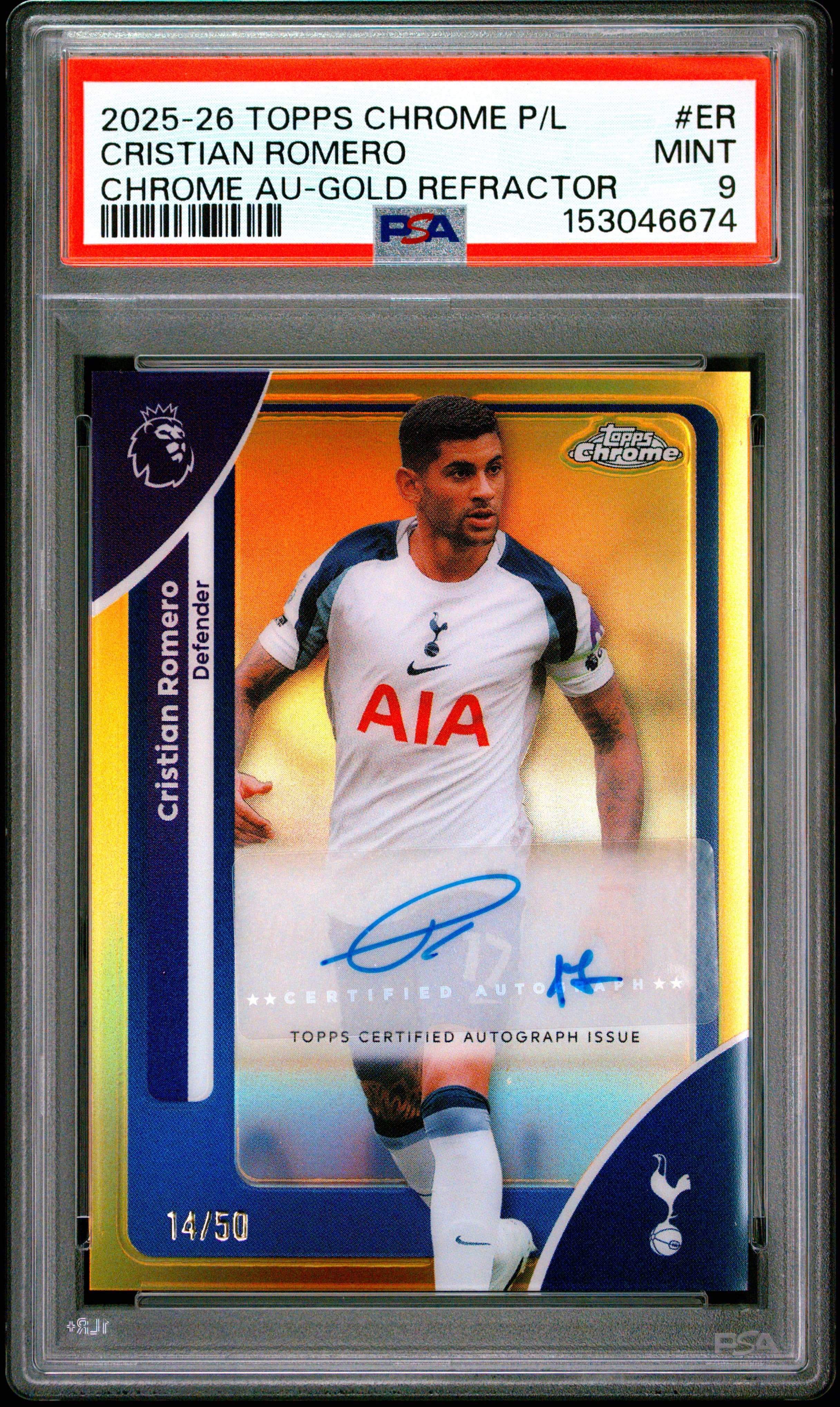 2025-2026 TOPPS CHROME PREMIER LEAGUE CHROME AUTOGRAPHS CRISTIAN ROMERO #ER CHROME AU-GOLD REFRACTOR MINT 9 153046674