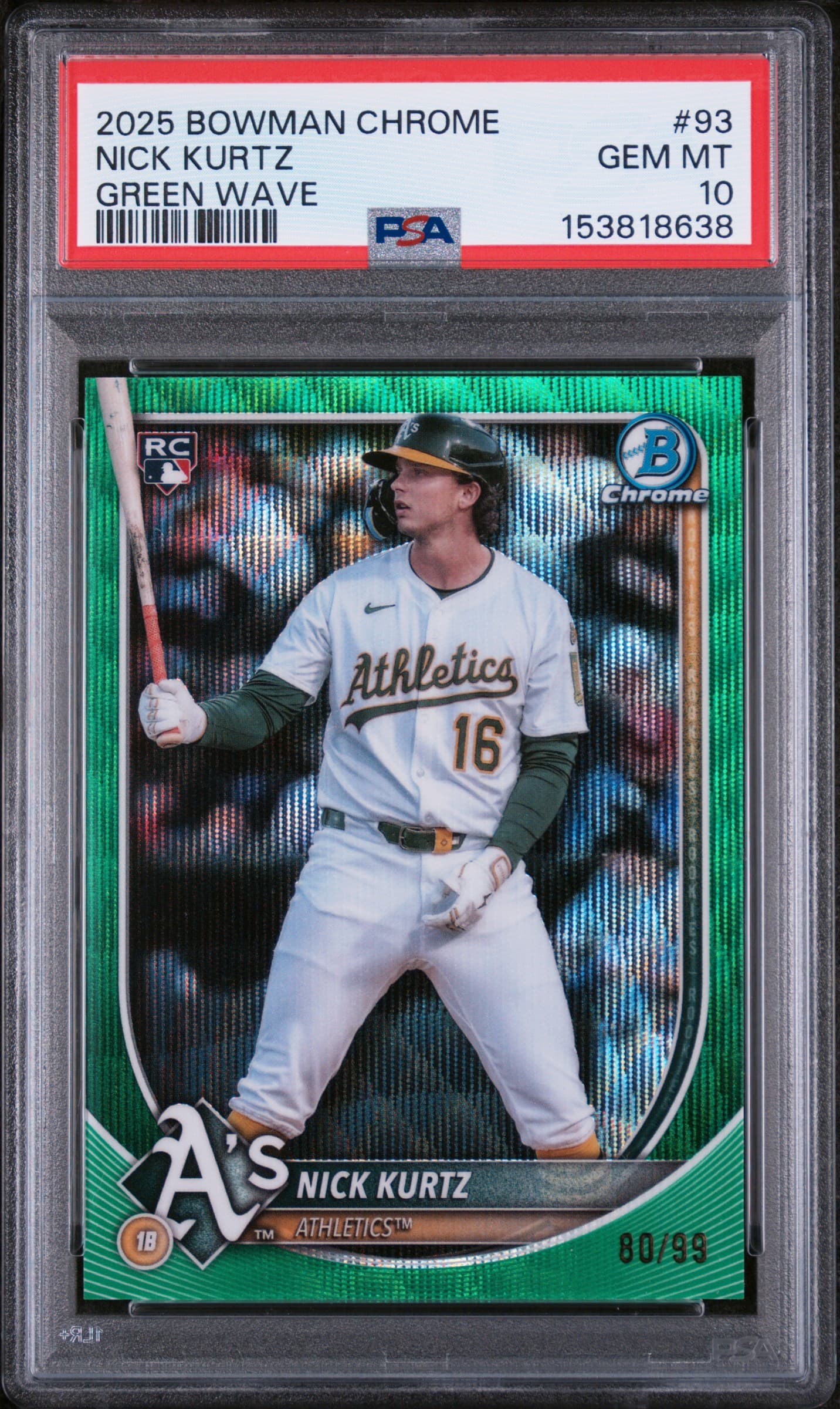 2025 BOWMAN CHROME NICK KURTZ #93 GREEN WAVE GEM MT 10 153818638