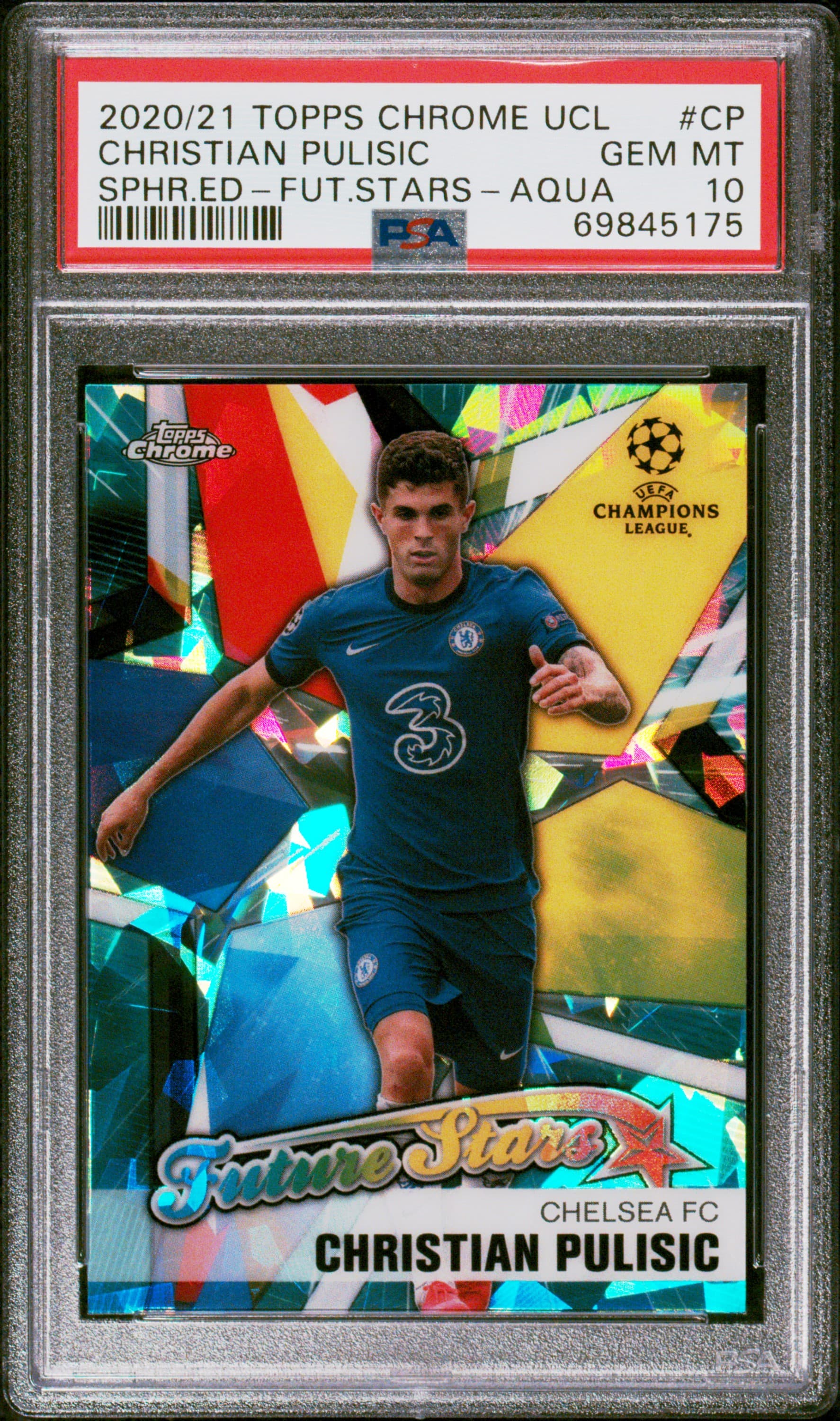 2020 TOPPS CHROME UEFA CHAMPIONS LEAGUE SAPPHIRE EDITION FUTURE STARS CHRISTIAN PULISIC #CP SPHR.ED-FUT.STARS-AQUA GEM MT 10 69845175