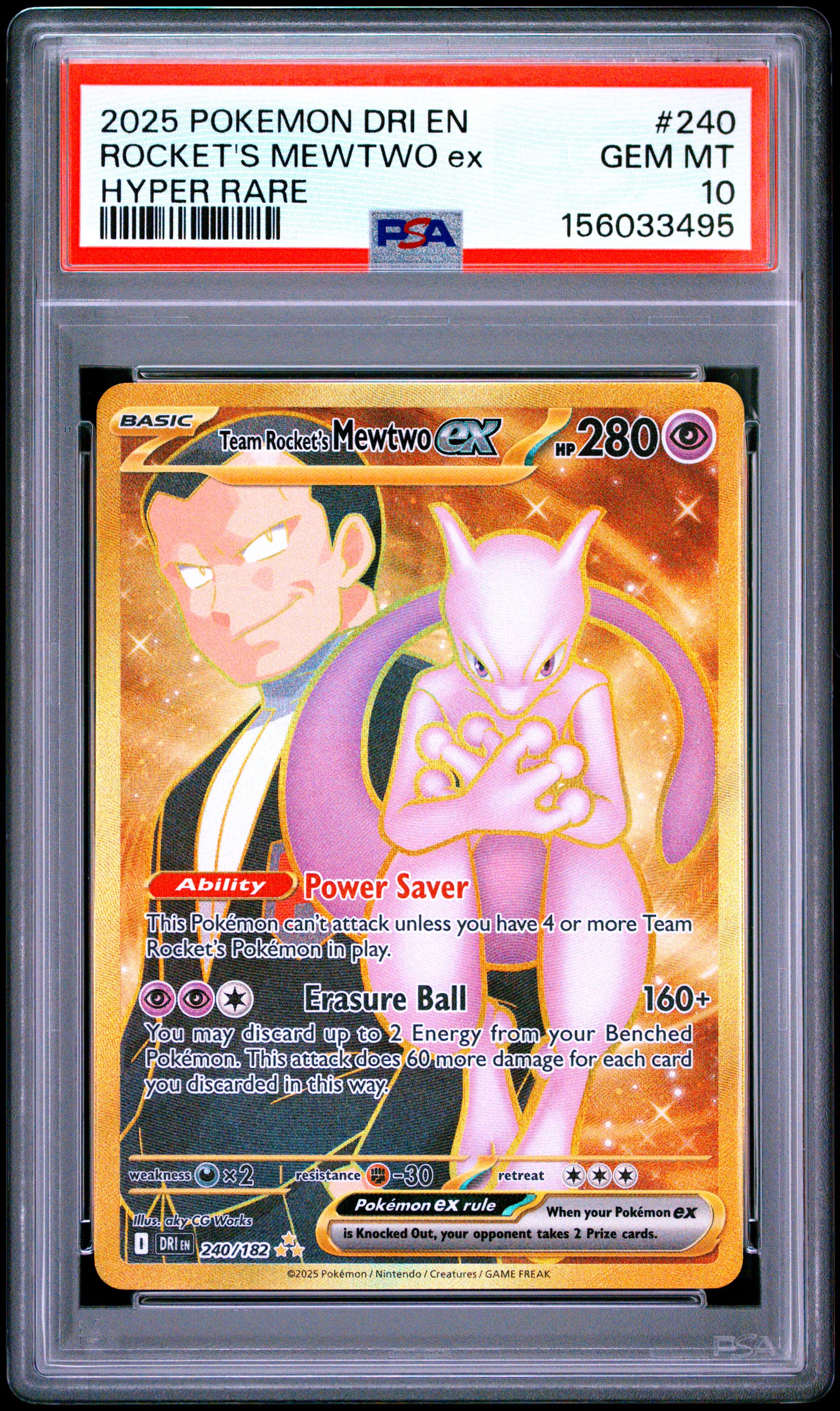 2025 POKEMON DRI EN-DESTINED RIVALS ROCKET'S MEWTWO ex #240 HYPER RARE GEM MT 10 156033495