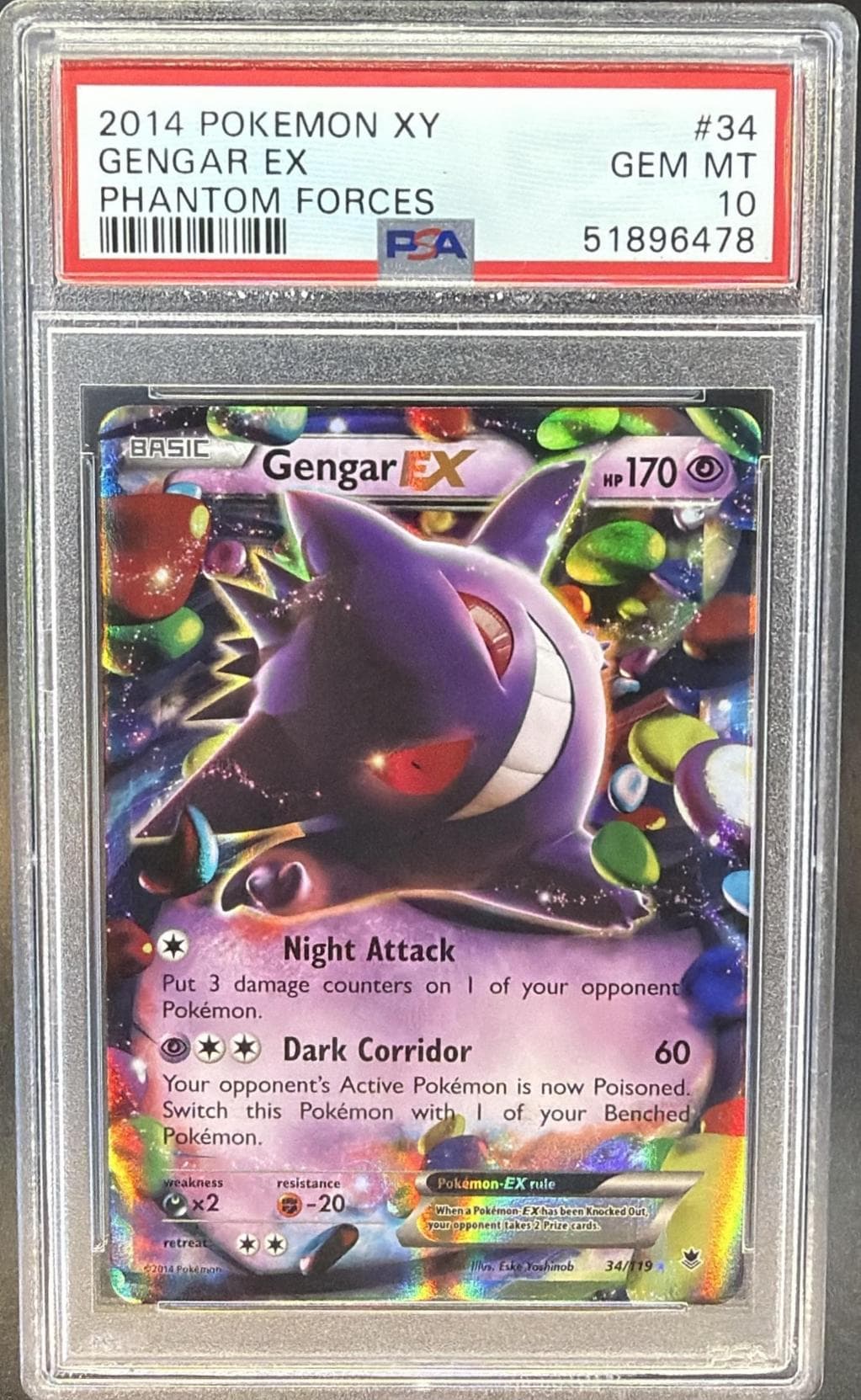 2014 POKEMON XY PHANTOM FORCES GENGAR EX #34 PHANTOM FORCES GEM MT 10 51896478