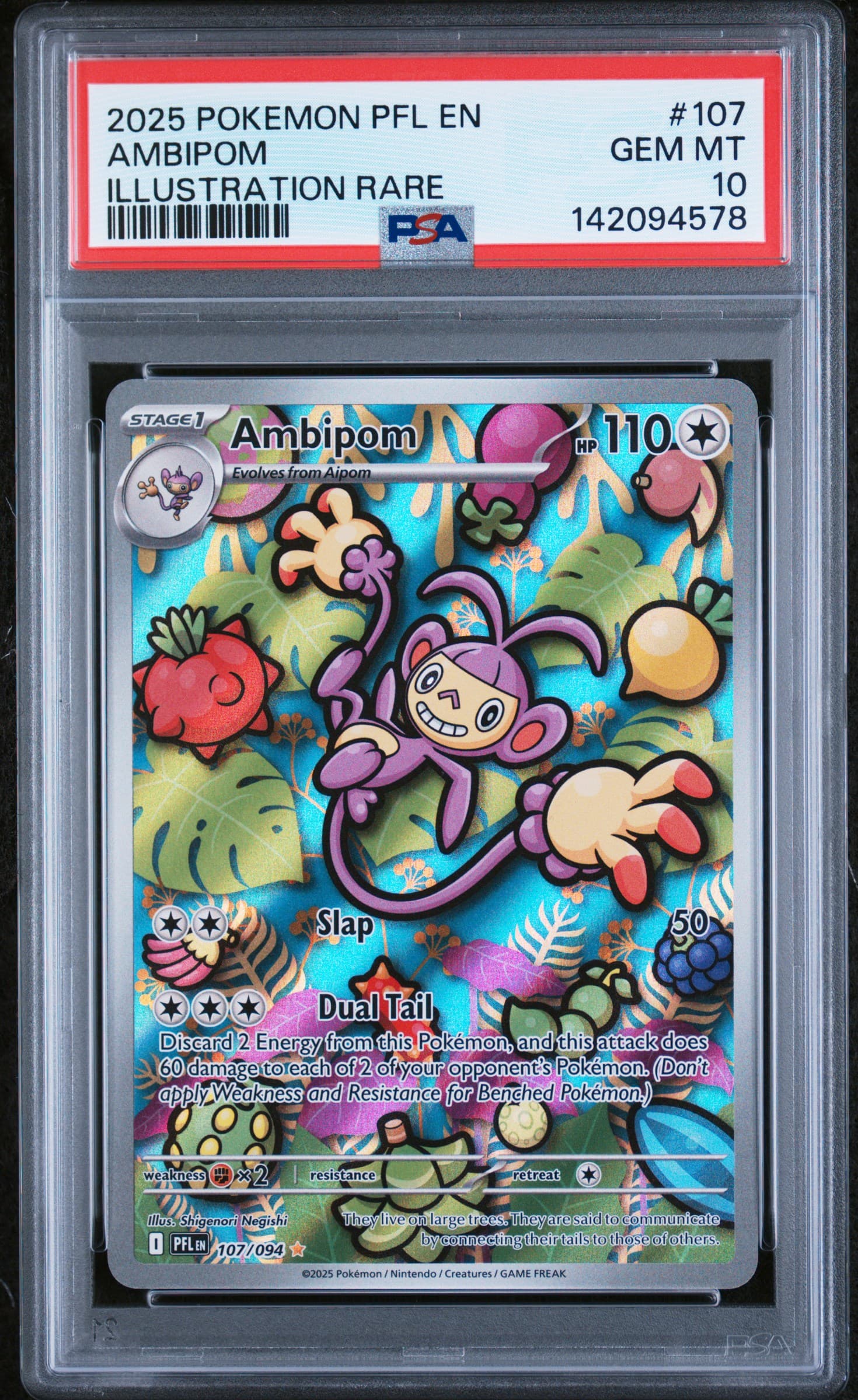 2025 POKEMON PFL EN-PHANTASMAL FLAMES AMBIPOM #107 ILLUSTRATION RARE GEM MT 10 142094578