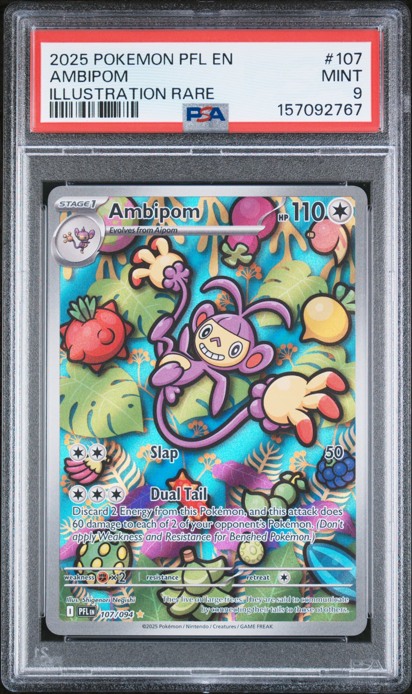 2025 POKEMON PFL EN-PHANTASMAL FLAMES AMBIPOM #107 ILLUSTRATION RARE MINT 9 157092767