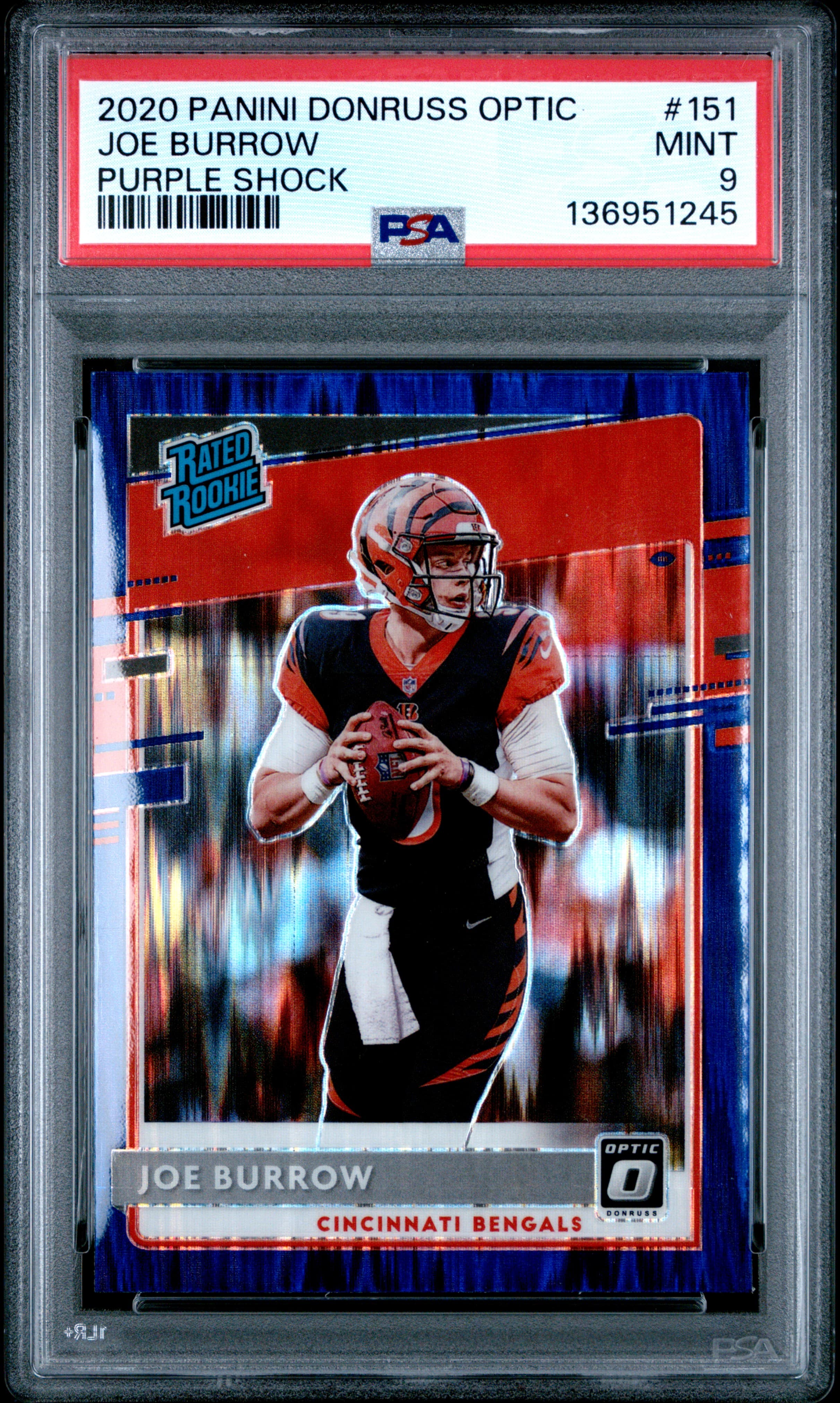 2020 PANINI DONRUSS OPTIC JOE BURROW #151 PURPLE SHOCK MINT 9 136951245