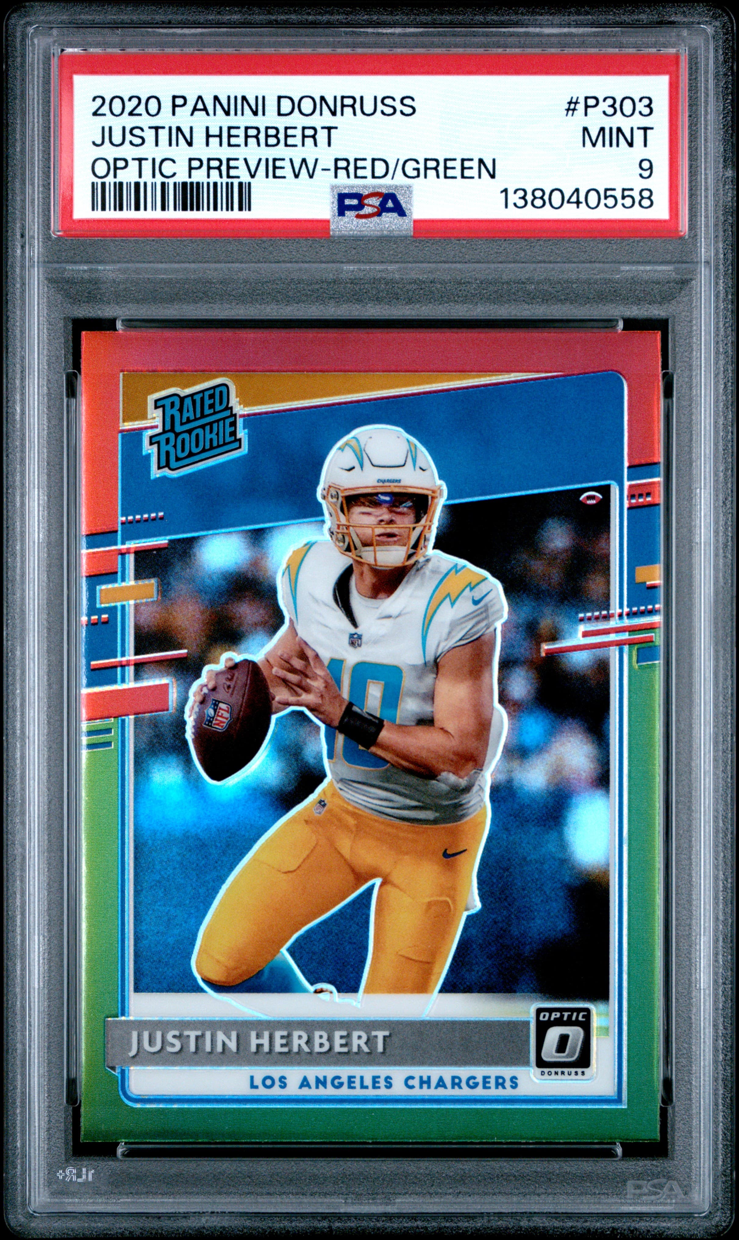 2020 PANINI DONRUSS JUSTIN HERBERT #P303 OPTIC PREVIEW-RED/GREEN MINT 9 138040558