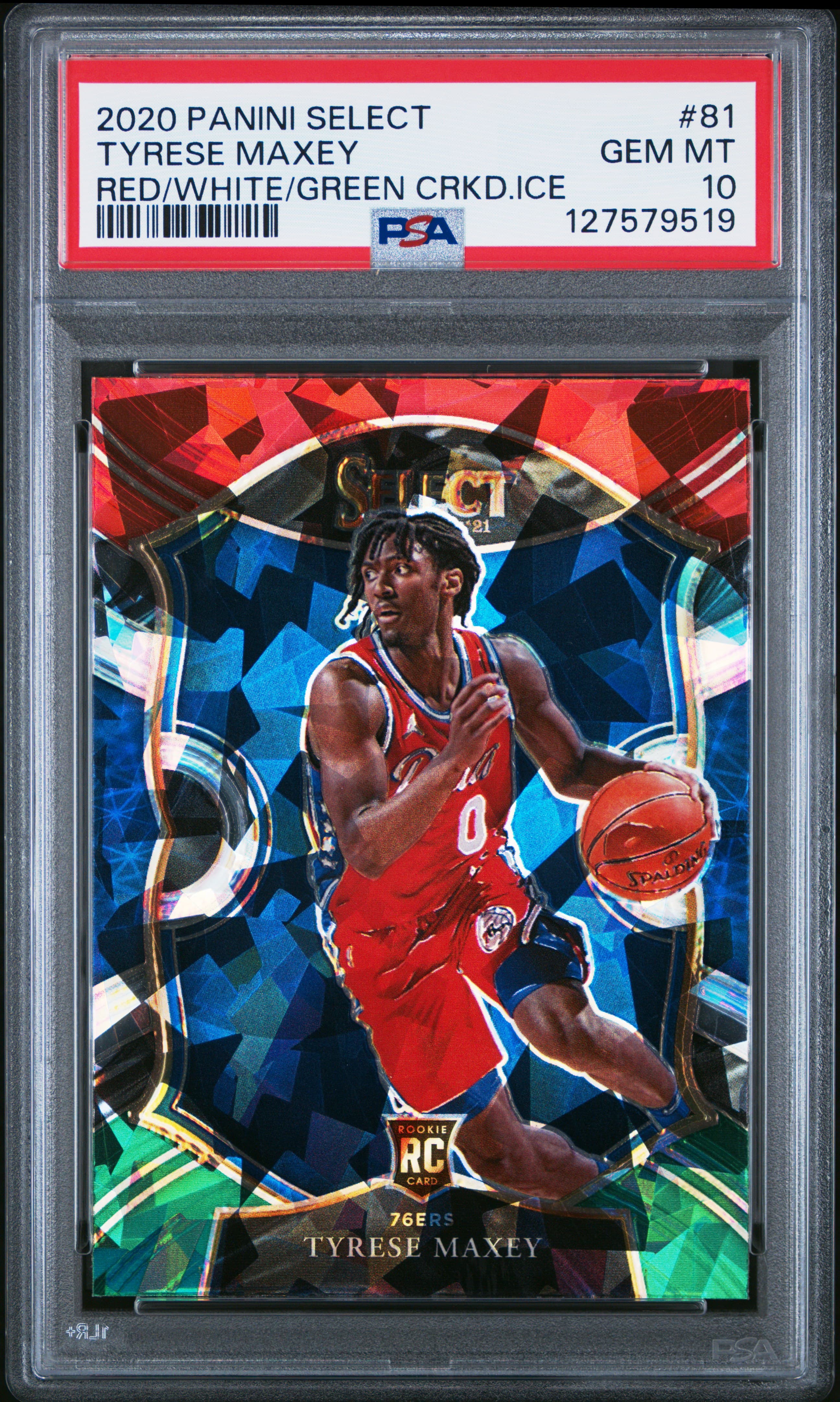 2020 PANINI SELECT TYRESE MAXEY #81 RED/WHITE/GREEN CRKD.ICE GEM MT 10 127579519
