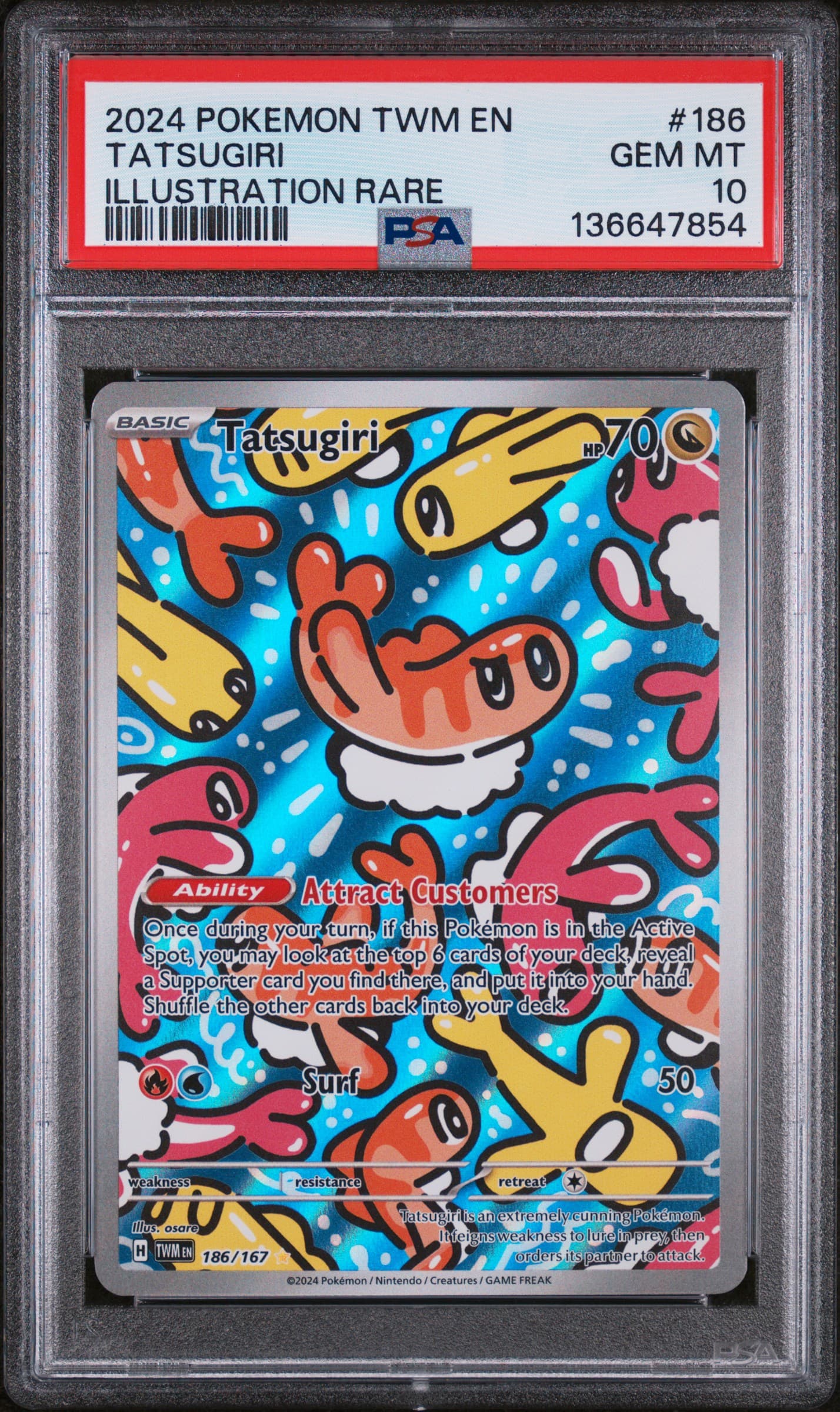 2024 POKEMON TWM EN-TWILIGHT MASQUERADE TATSUGIRI #186 ILLUSTRATION RARE GEM MT 10 136647854