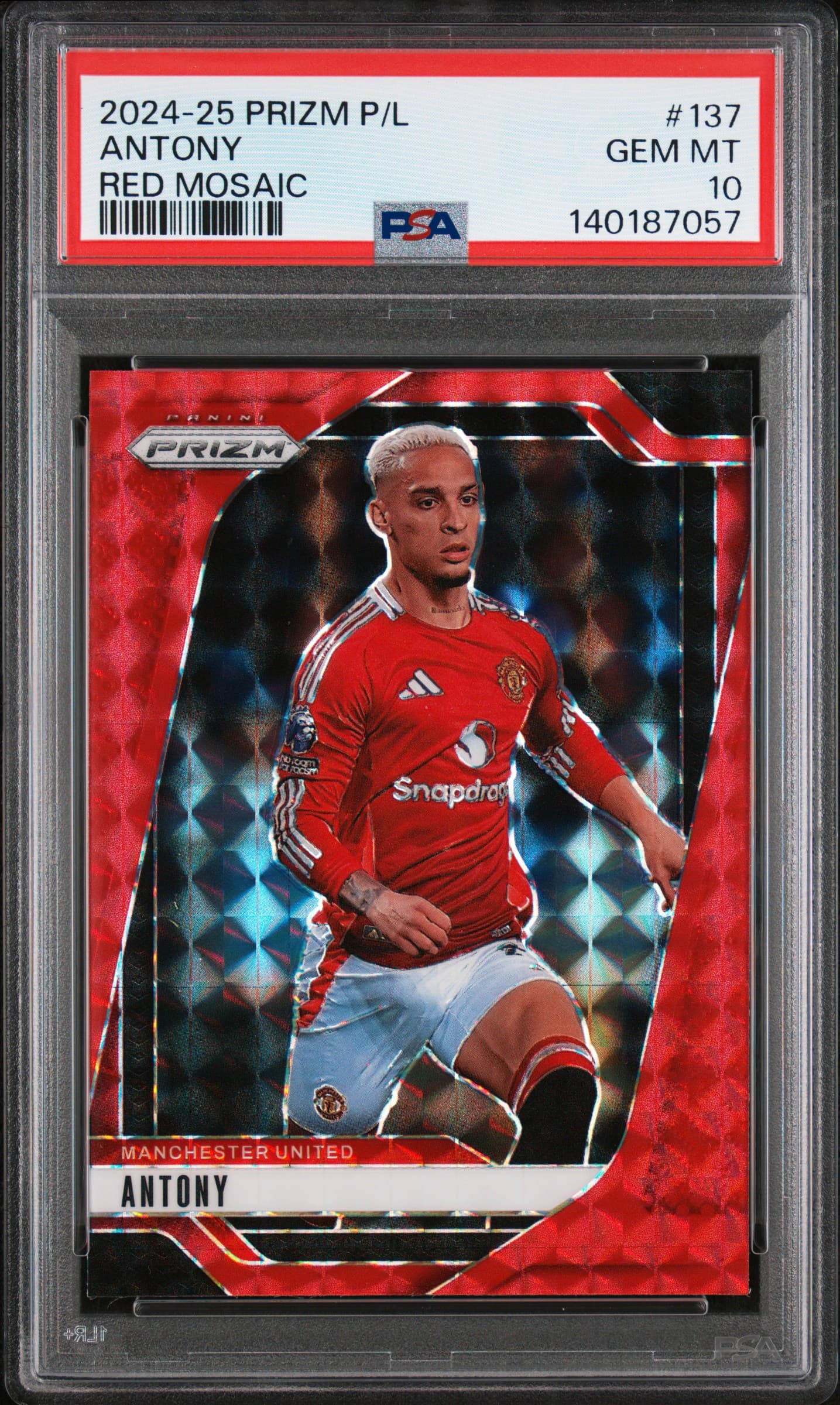 2024-25 PANINI PRIZM PREMIER LEAGUE ANTONY #137 RED MOSAIC GEM MT 10 140187057