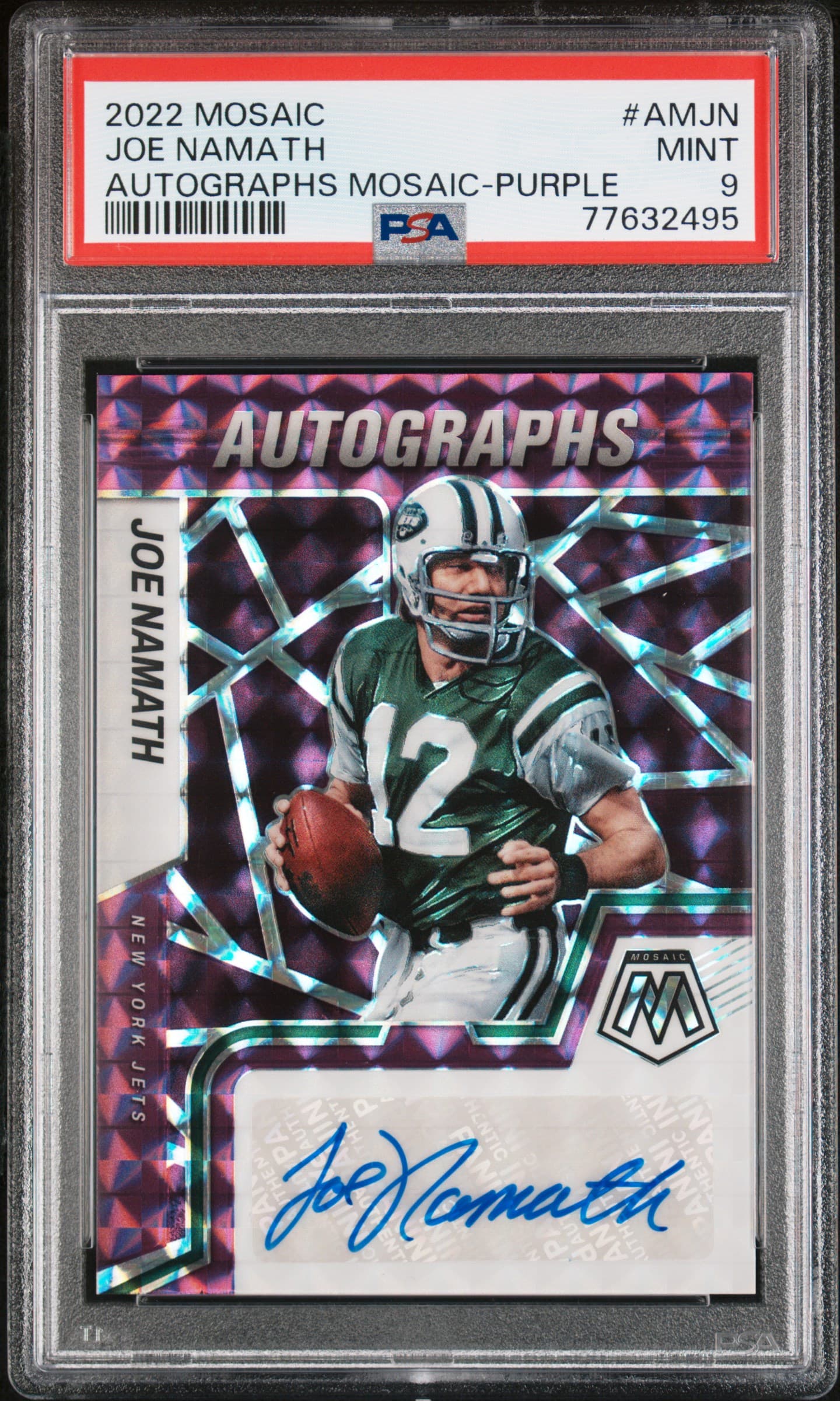 2022 PANINI MOSAIC AUTOGRAPHS MOSAIC JOE NAMATH #AMJN AUTOGRAPHS MOSAIC-PURPLE MINT 9 77632495