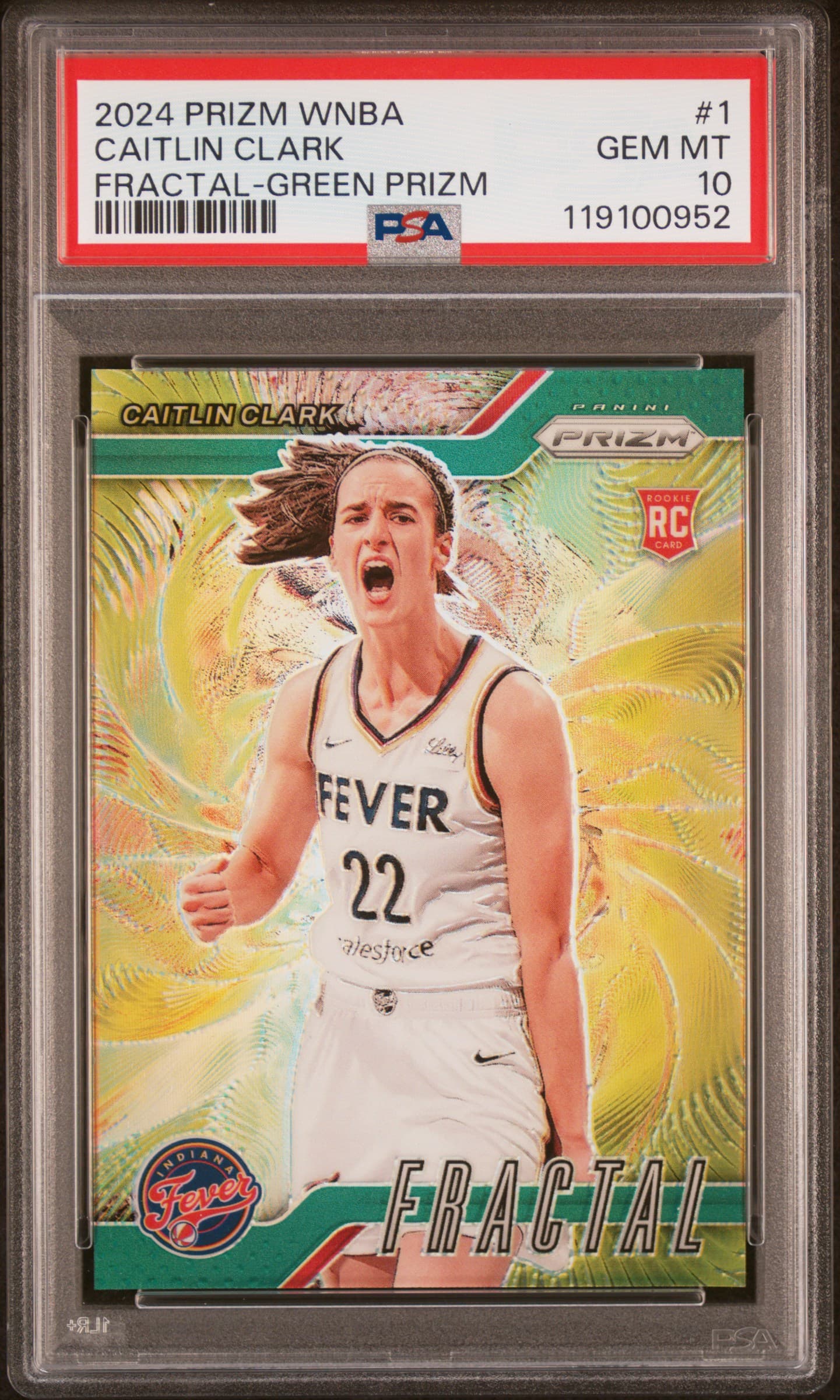 2024 PANINI PRIZM WNBA FRACTAL CAITLIN CLARK #1 FRACTAL-GREEN PRIZM GEM MT 10 119100952