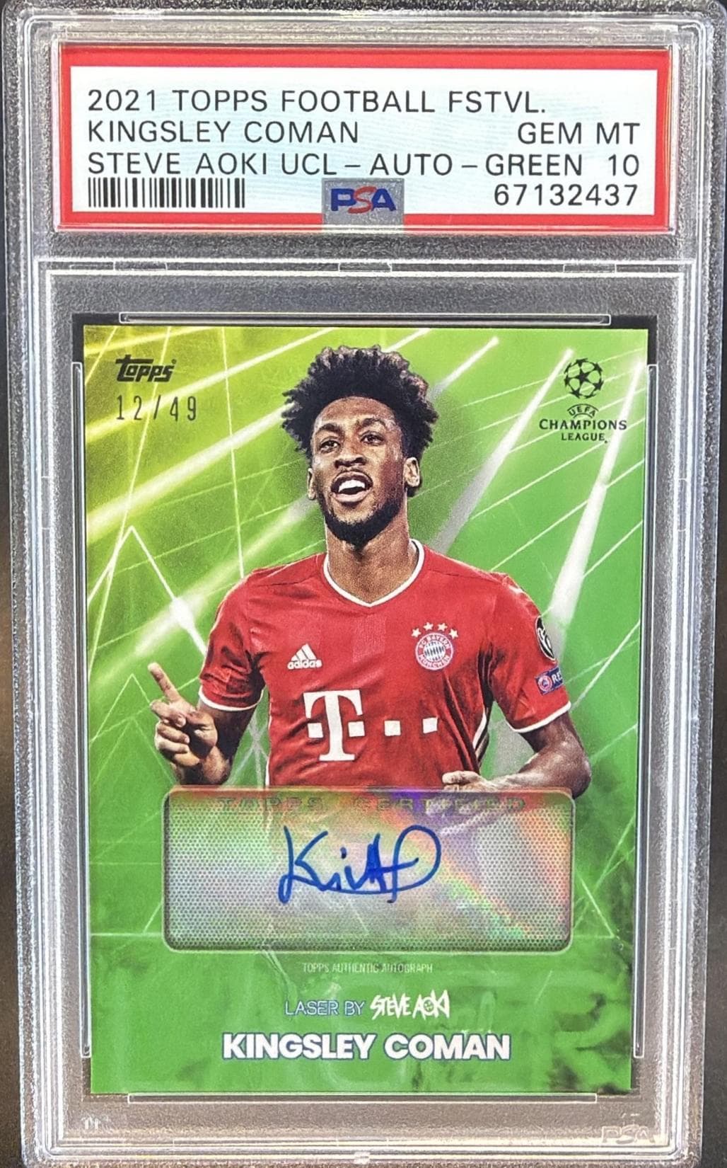 2020-21 TOPPS FOOTBALL FESTIVAL STEVE AOKI UEFA CHAMPIONS LEAGUE KINGSLEY COMAN STEVE AOKI UCL-AU-GREEN GEM MT 10 67132437