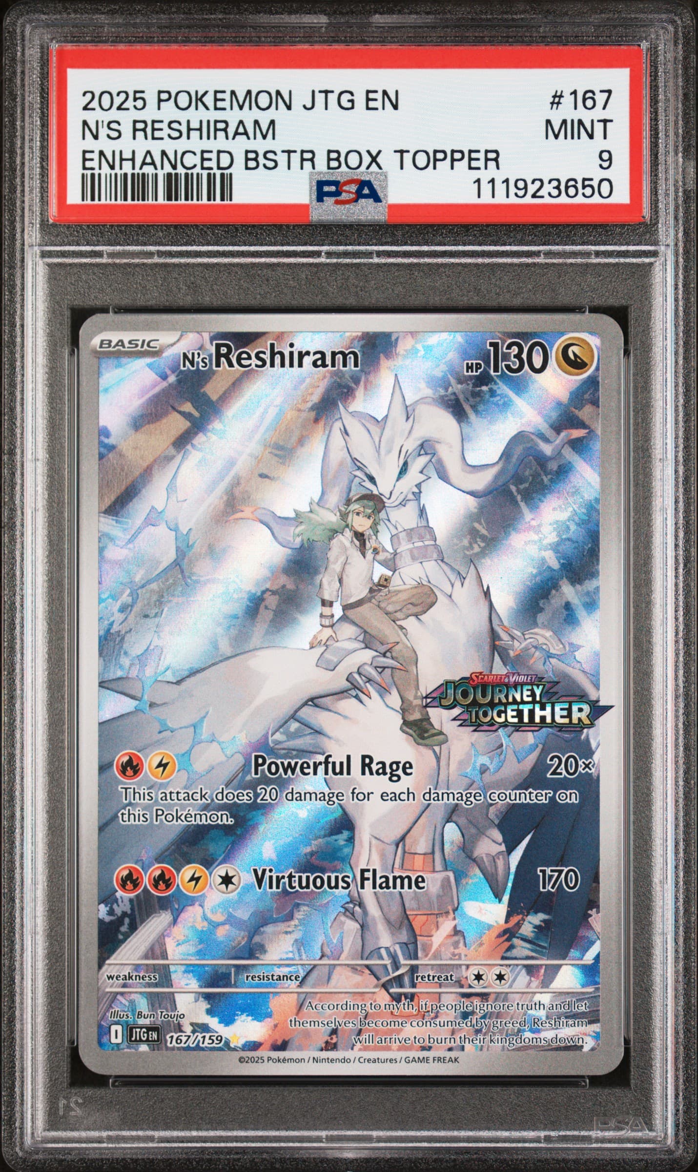 2025 POKEMON JTG EN-JOURNEY TOGETHER N'S RESHIRAM #167 ENHANCED BSTR BOX TOPPER MINT 9 111923650