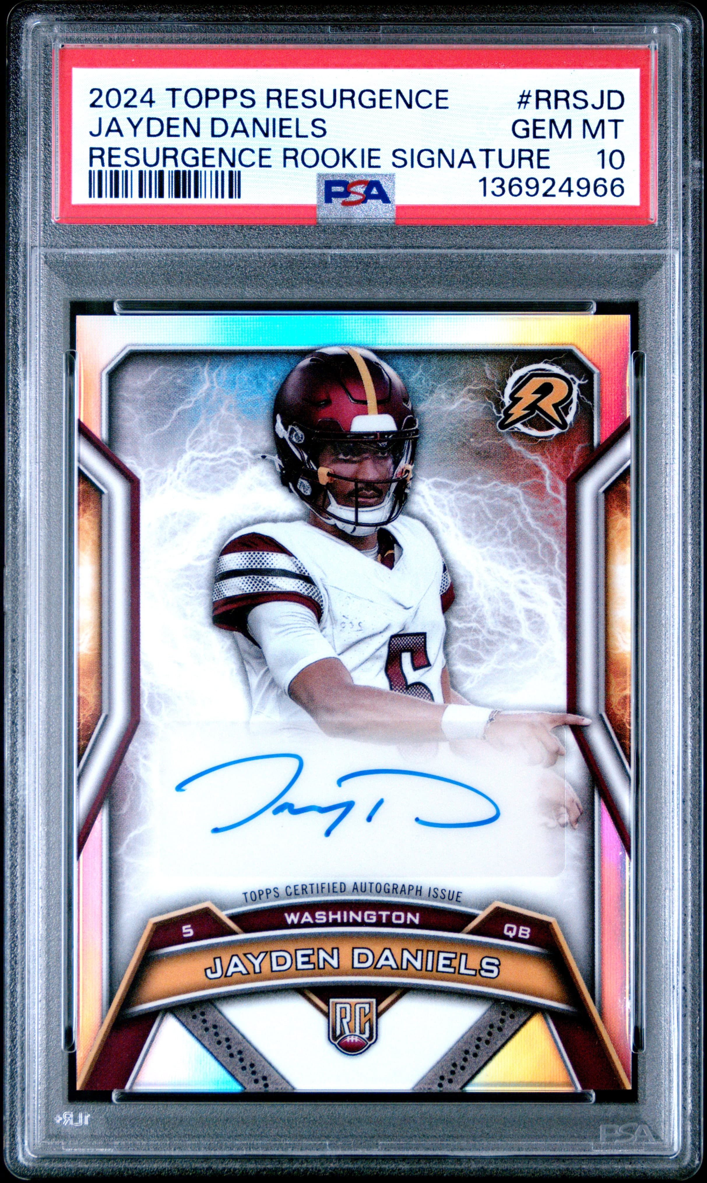 2024 TOPPS RESURGENCE RESURGENCE ROOKIE SIGNATURES JAYDEN DANIELS #RRSJD RESURGENCE ROOKIE SIGNATURE GEM MT 10 136924966