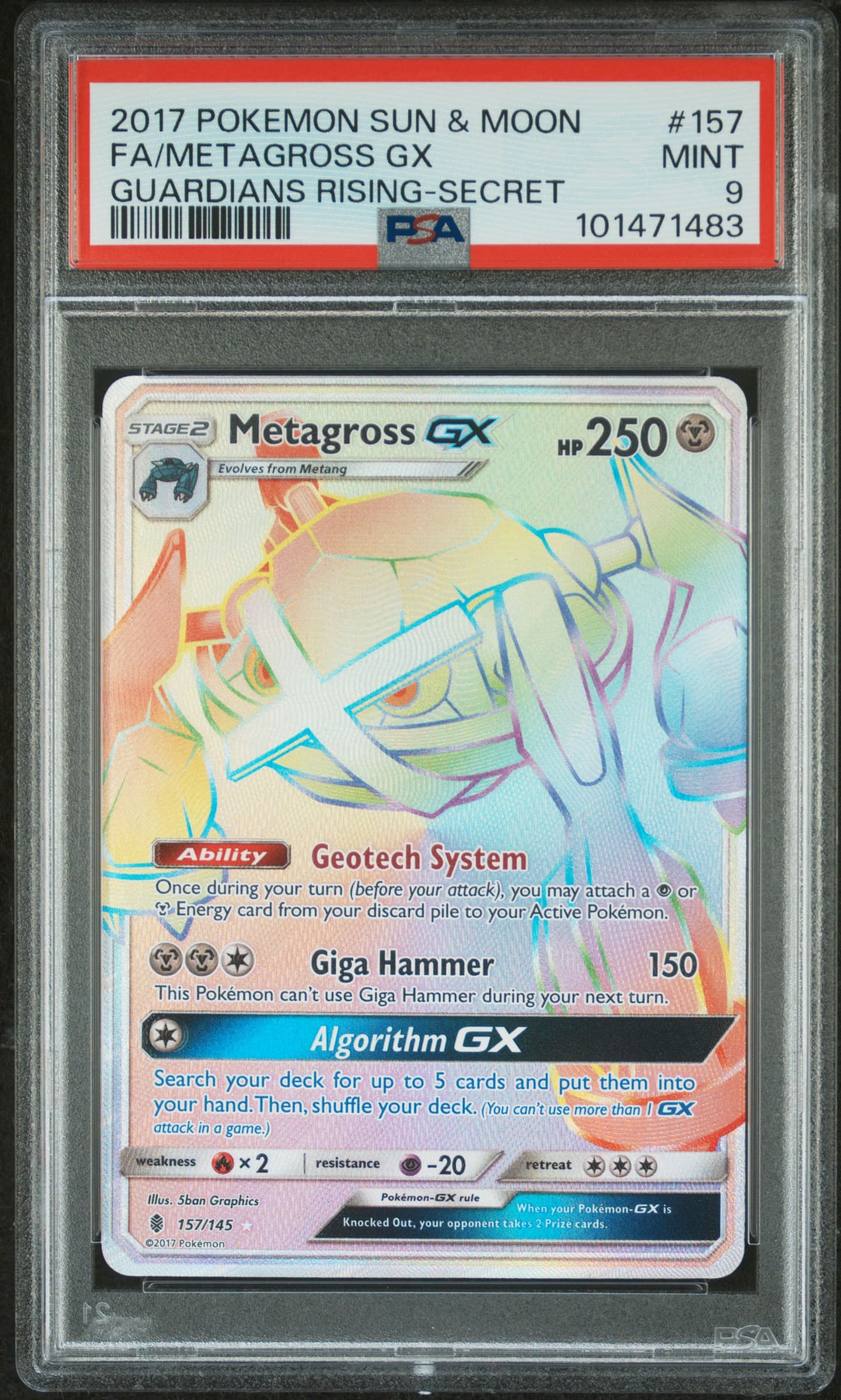 2017 POKEMON SUN & MOON GUARDIANS RISING FA/METAGROSS GX #157 GUARDIANS RISING-SECRET MINT 9 101471483