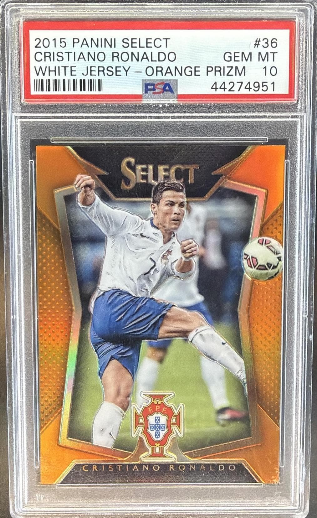 2015 PANINI SELECT CRISTIANO RONALDO #36 WHITE JERSEY-ORANGE PRIZM GEM MT 10 44274951