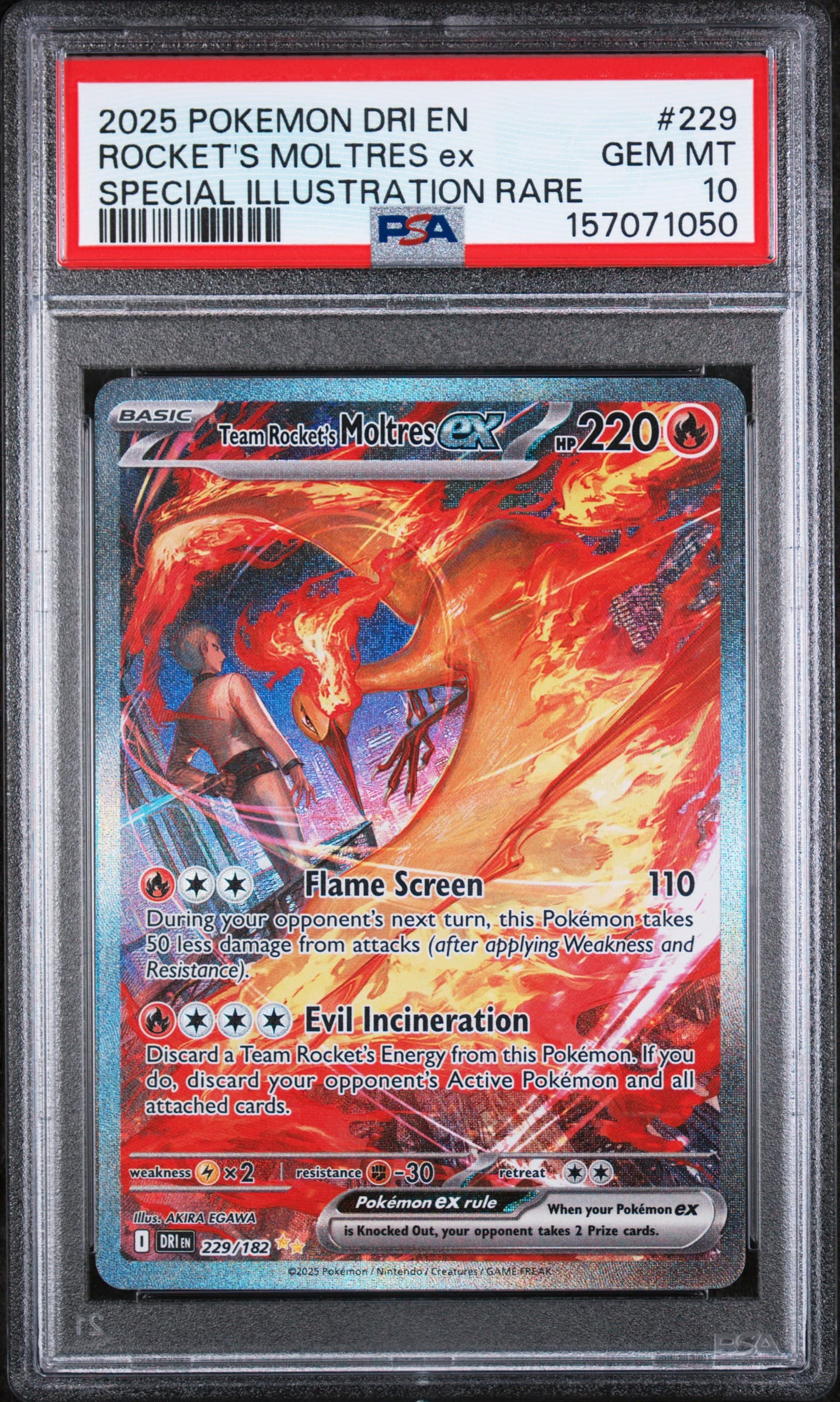 2025 POKEMON DRI EN-DESTINED RIVALS ROCKET'S MOLTRES ex #229 SPECIAL ILLUSTRATION RARE GEM MT 10 157071050