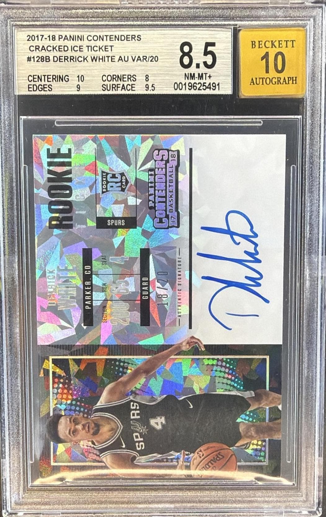 2017 Panini Contenders Derrick White #128 Cracked Ice Ticket /20 Auto RC Rookie BGS 8.5