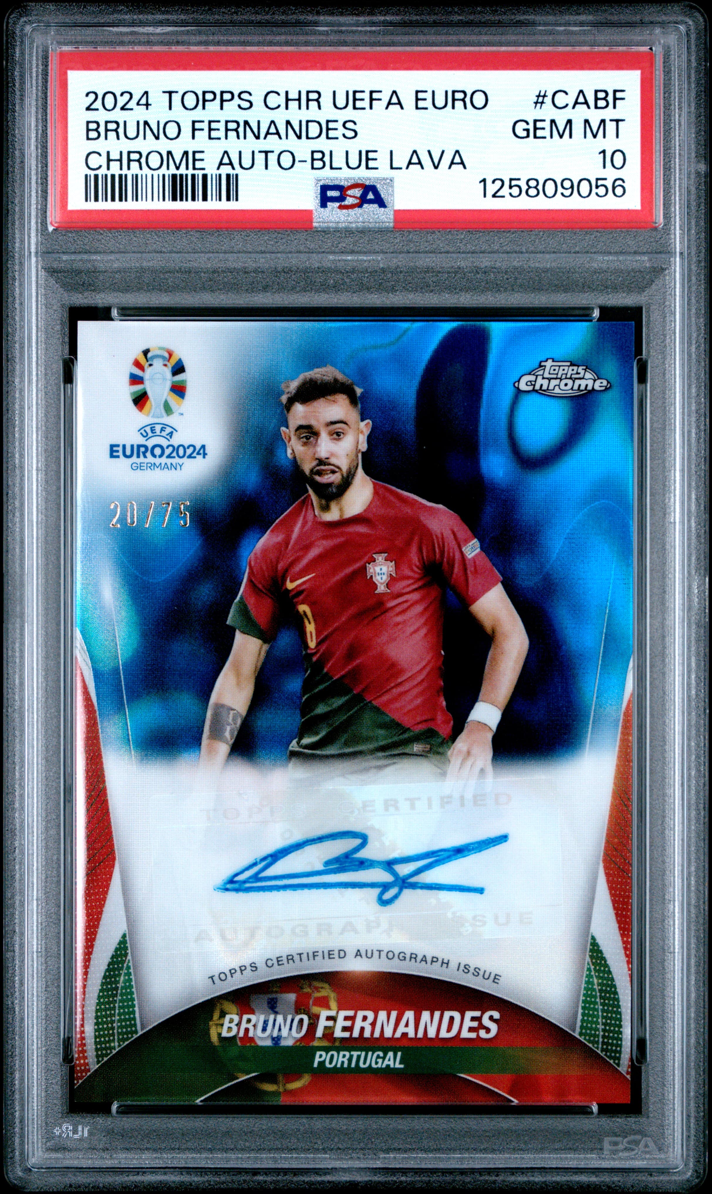 2024 TOPPS CHROME UEFA EURO CHROME AUTOGRAPHS BRUNO FERNANDES #CABF CHROME AUTO-BLUE LAVA GEM MT 10 125809056