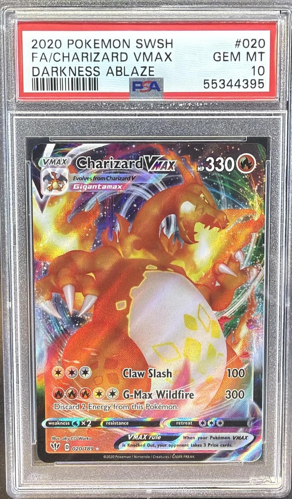 2020 POKEMON SWORD & SHIELD DARKNESS ABLAZE FA/CHARIZARD VMAX #020 DARKNESS ABLAZE GEM MT 10 55344395