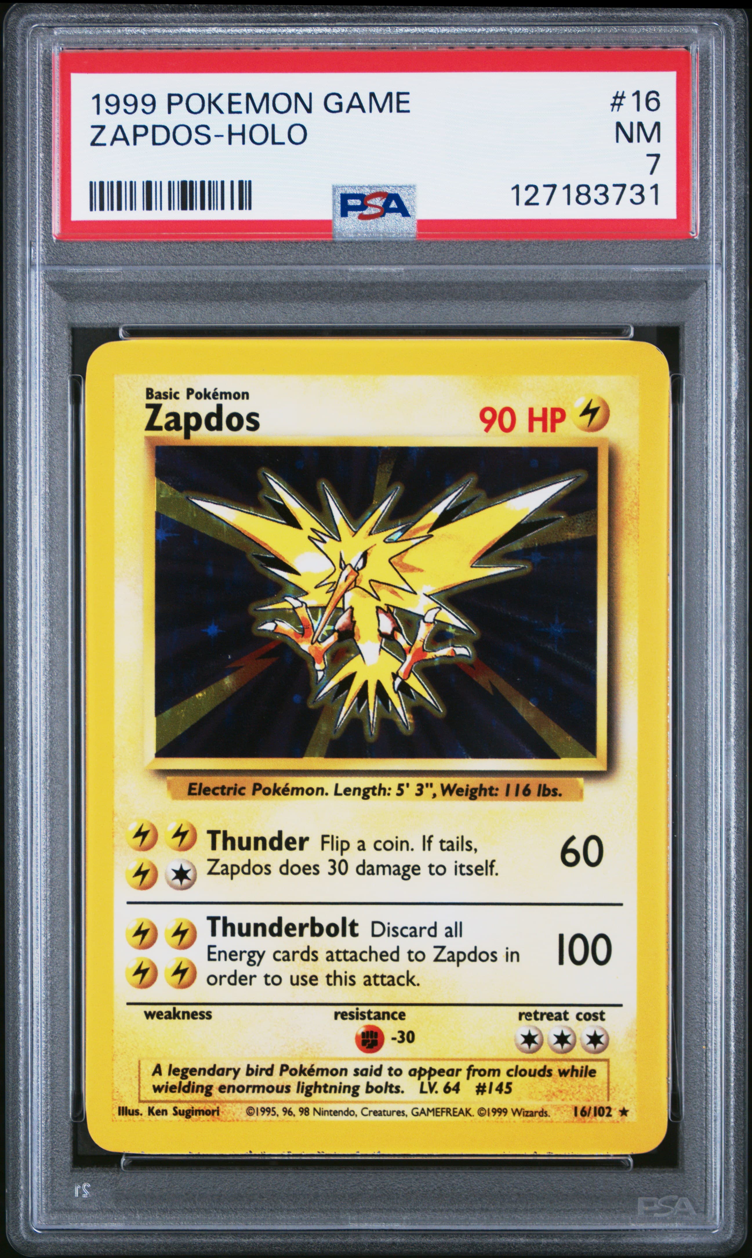 1999 POKEMON GAME ZAPDOS-HOLO #16 NM 7 127183731