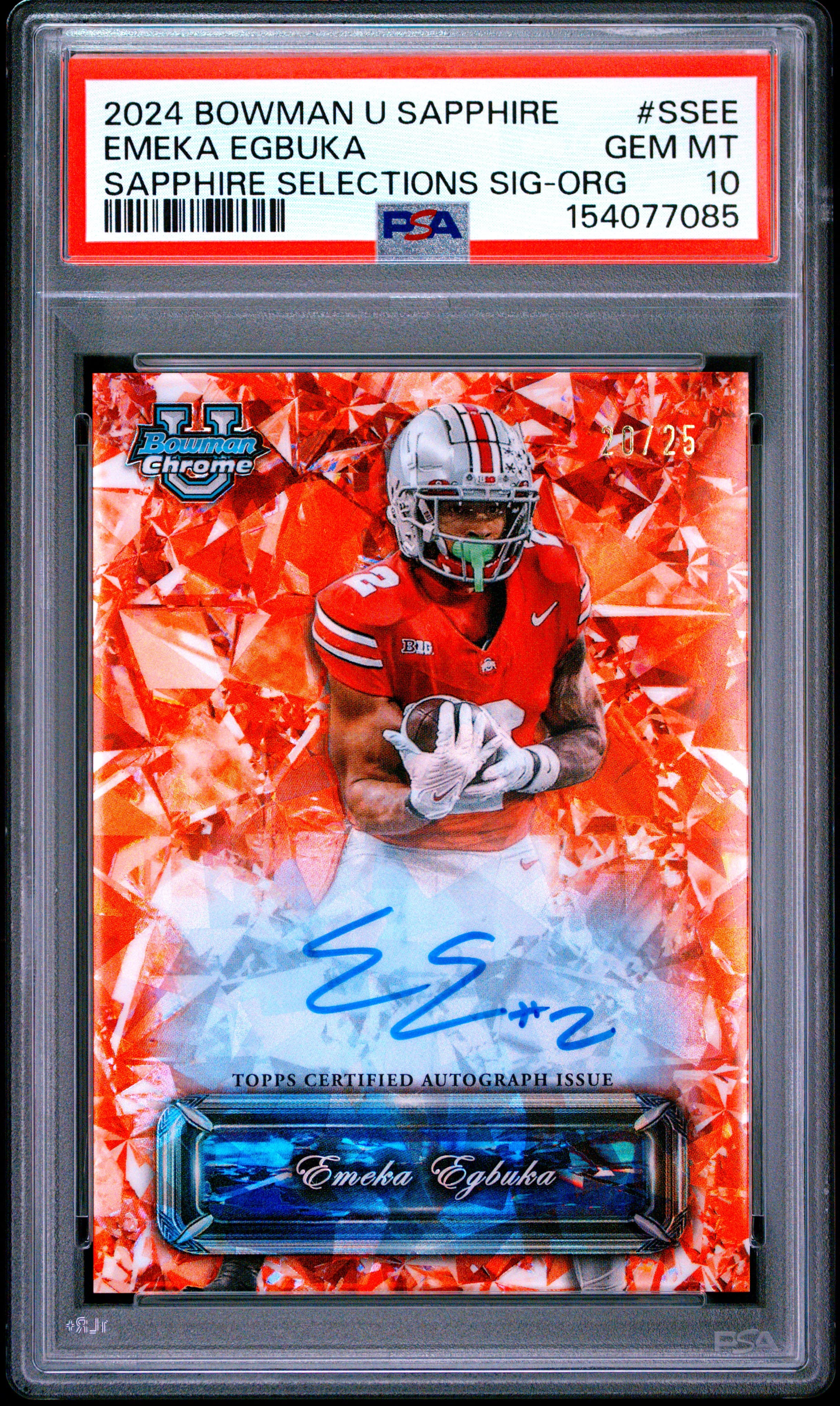 2024 BOWMAN UNIVERSITY CHROME SAPPHIRE SAPPHIRE SELECTIONS SIGNATURES EMEKA EGBUKA #SSEE SAPPHIRE SELECTIONS SIG-ORG GEM MT 10 154077085