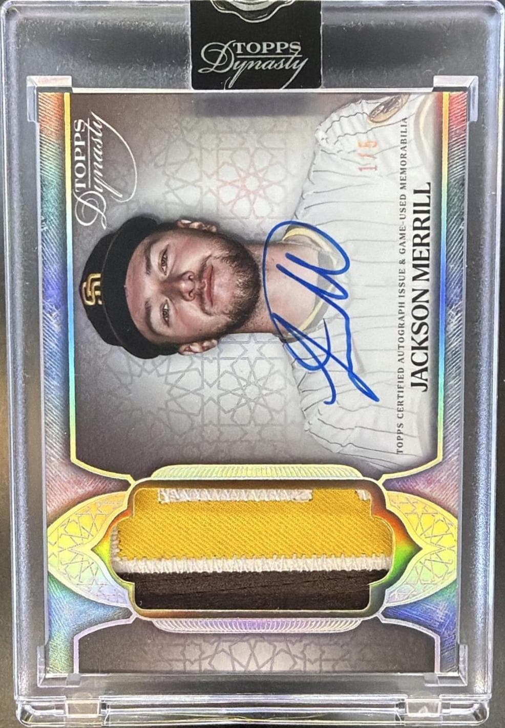 2025 TOPPS DYNASTY JACKSON MERRILL DYNASTIC DECORATION PATCH AUTO /5 #DAP-JM3