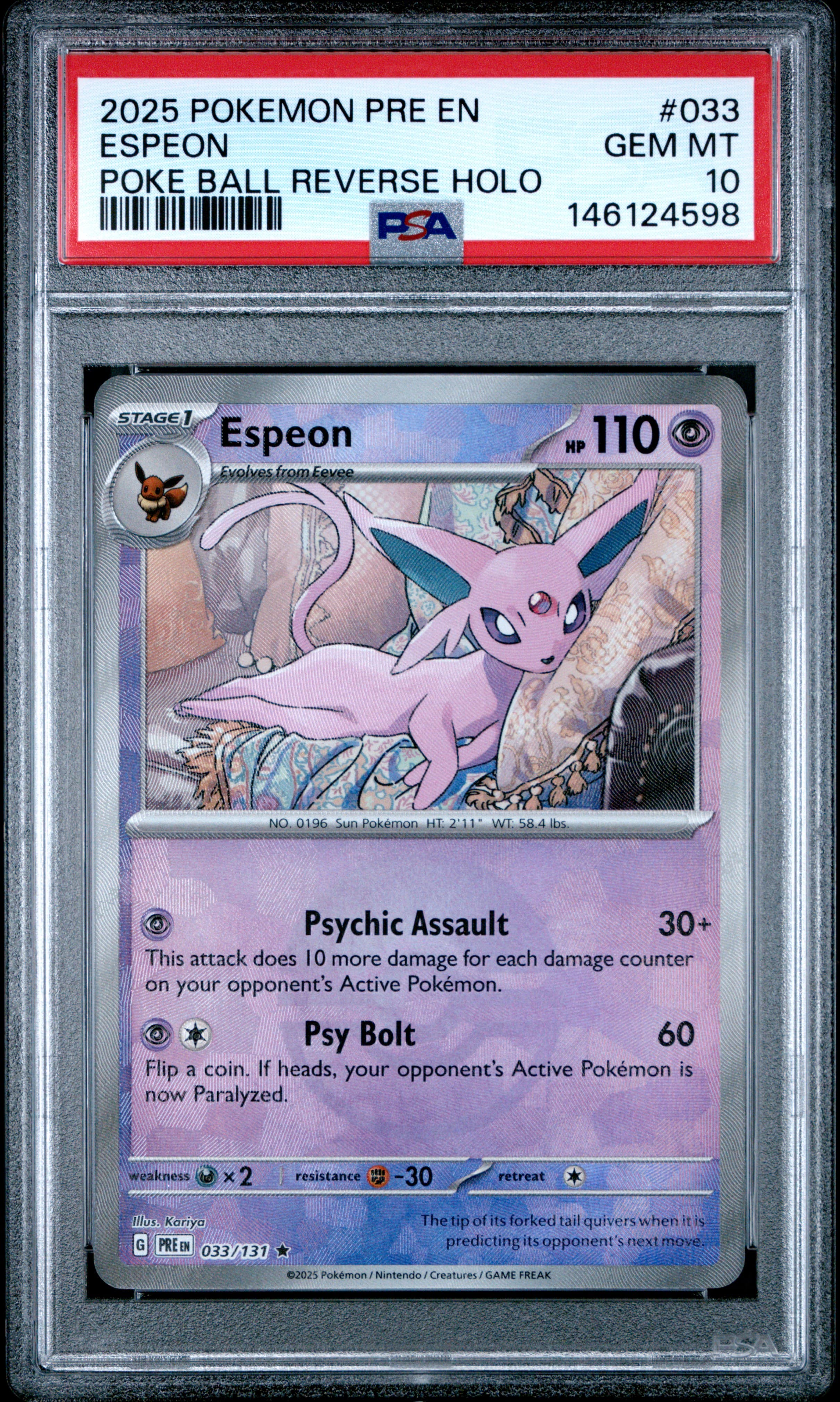2025 POKEMON PRE EN-PRISMATIC EVOLUTIONS ESPEON #033 POKE BALL REVERSE HOLO GEM MT 10 146124598