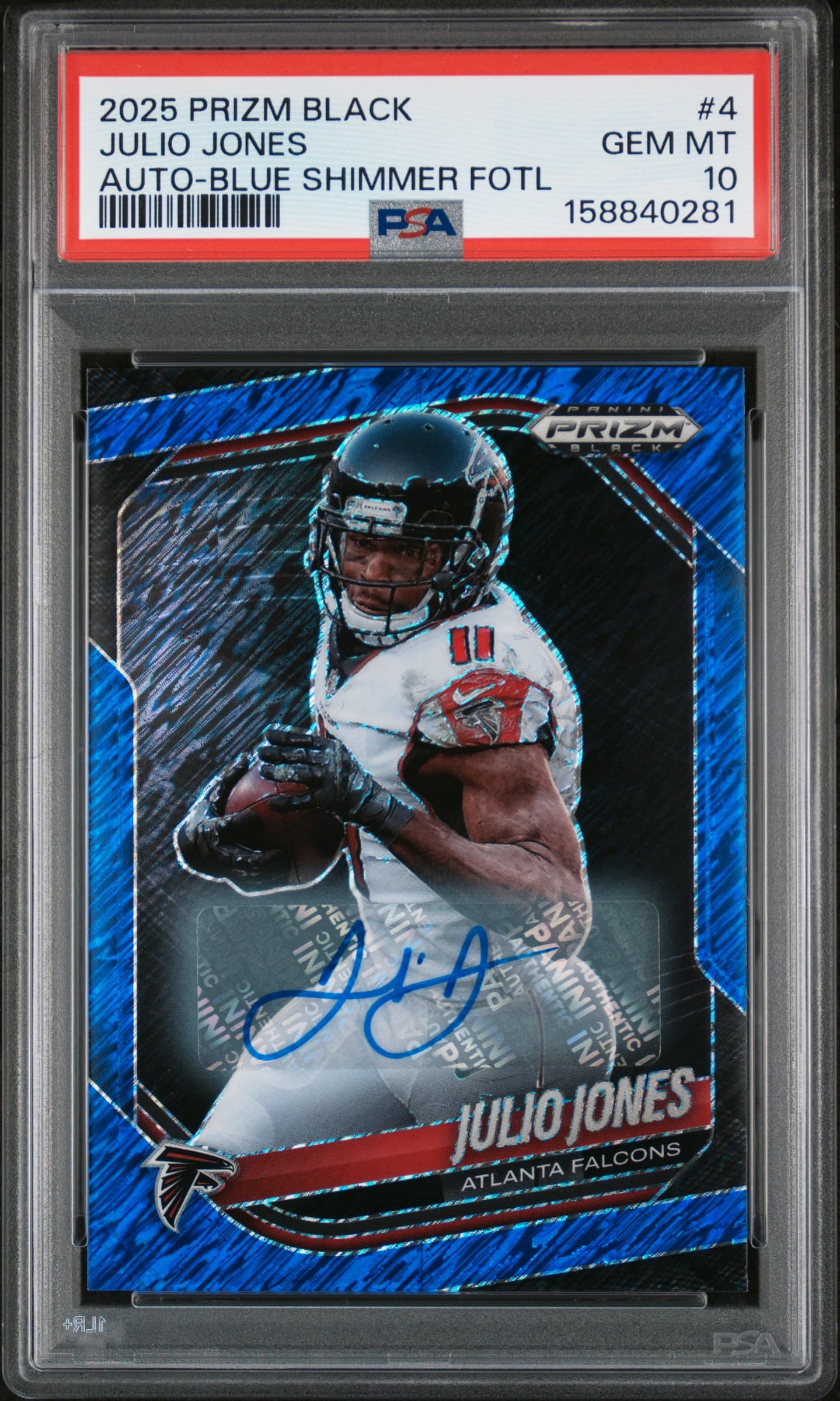2025 PANINI PRIZM BLACK JULIO JONES #4 AUTO-BLUE SHIMMER FOTL GEM MT 10 158840281