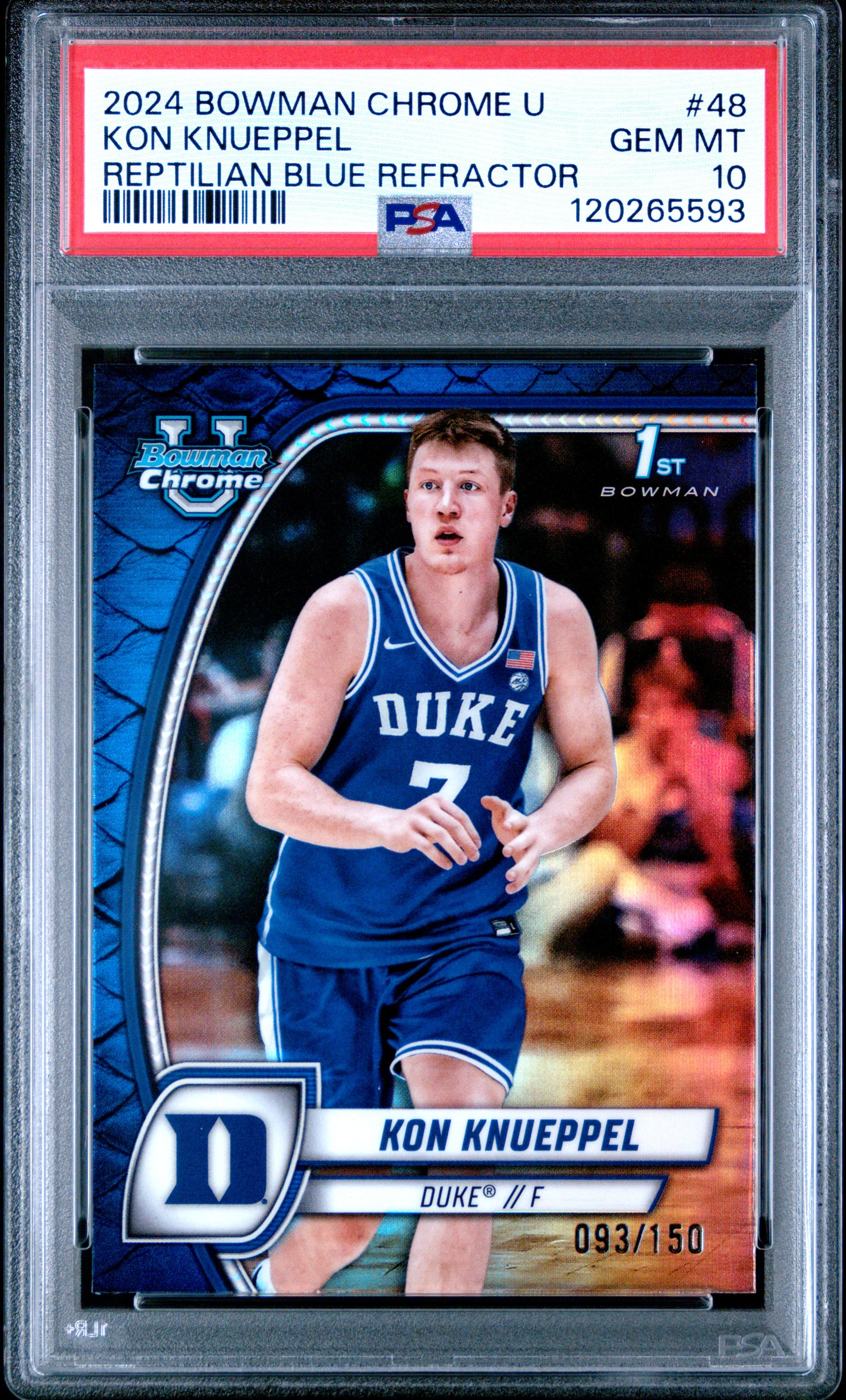 2024 BOWMAN CHROME UNIVERSITY KON KNUEPPEL #48 REPTILIAN BLUE REFRACTOR GEM MT 10 120265593
