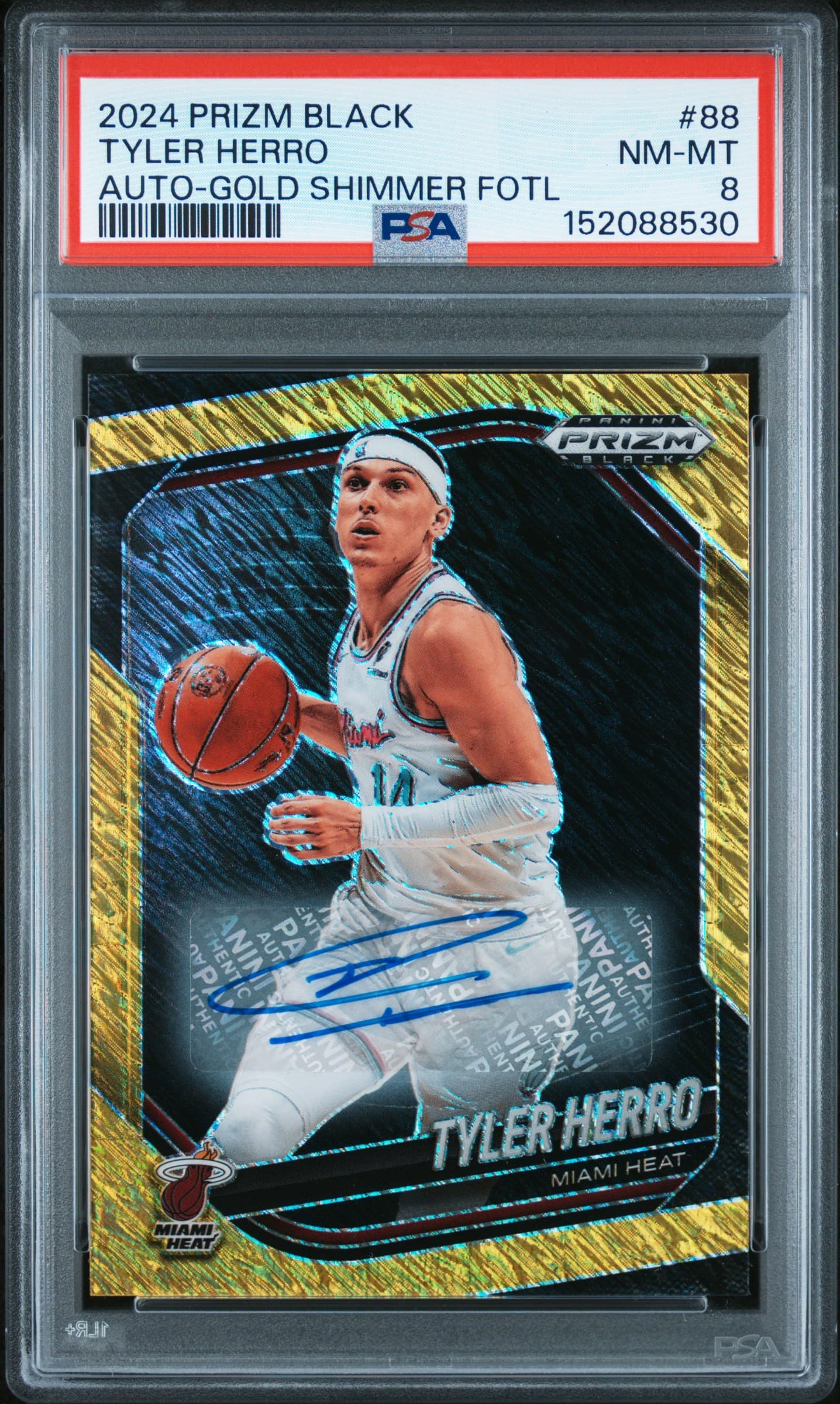 2024 PANINI PRIZM BLACK TYLER HERRO #88 AUTO-GOLD SHIMMER FOTL NM-MT 8 152088530