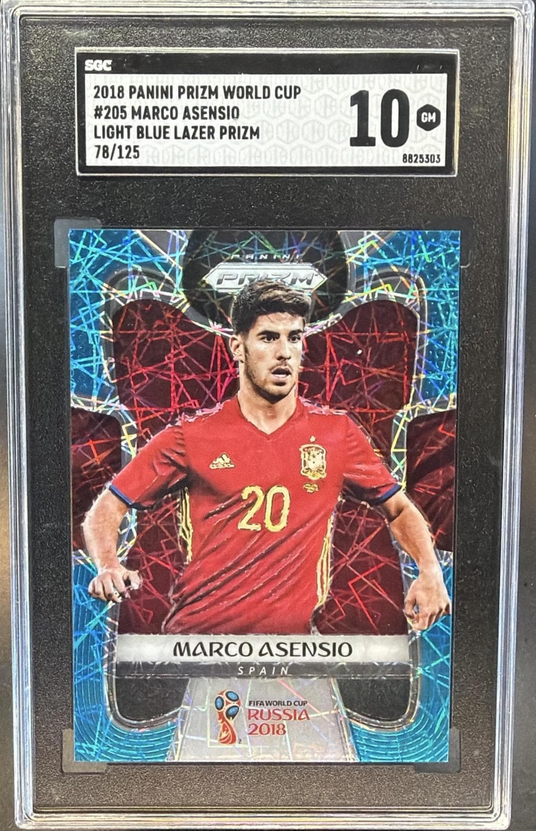 2018 Panini Prizm World Cup Marco Asensio Light Blue Lazer /125 #205 SGC 10