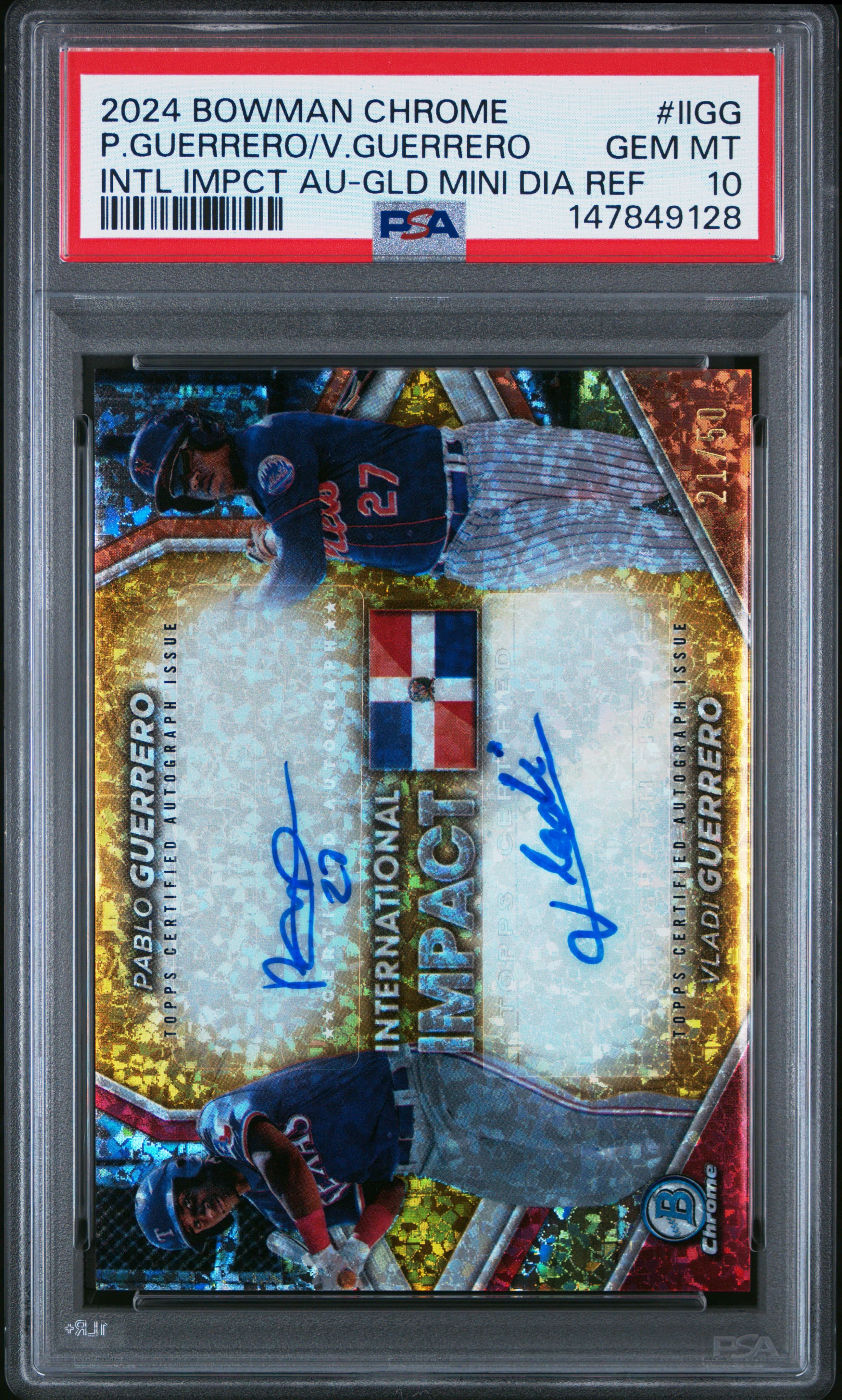2024 BOWMAN CHROME INTERNATIONAL IMPACT AUTOGRAPHS P.GUERRERO/V.GUERRERO #IIGG INTL IMPCT AU-GLD MINI DIA REF GEM MT 10 147849128