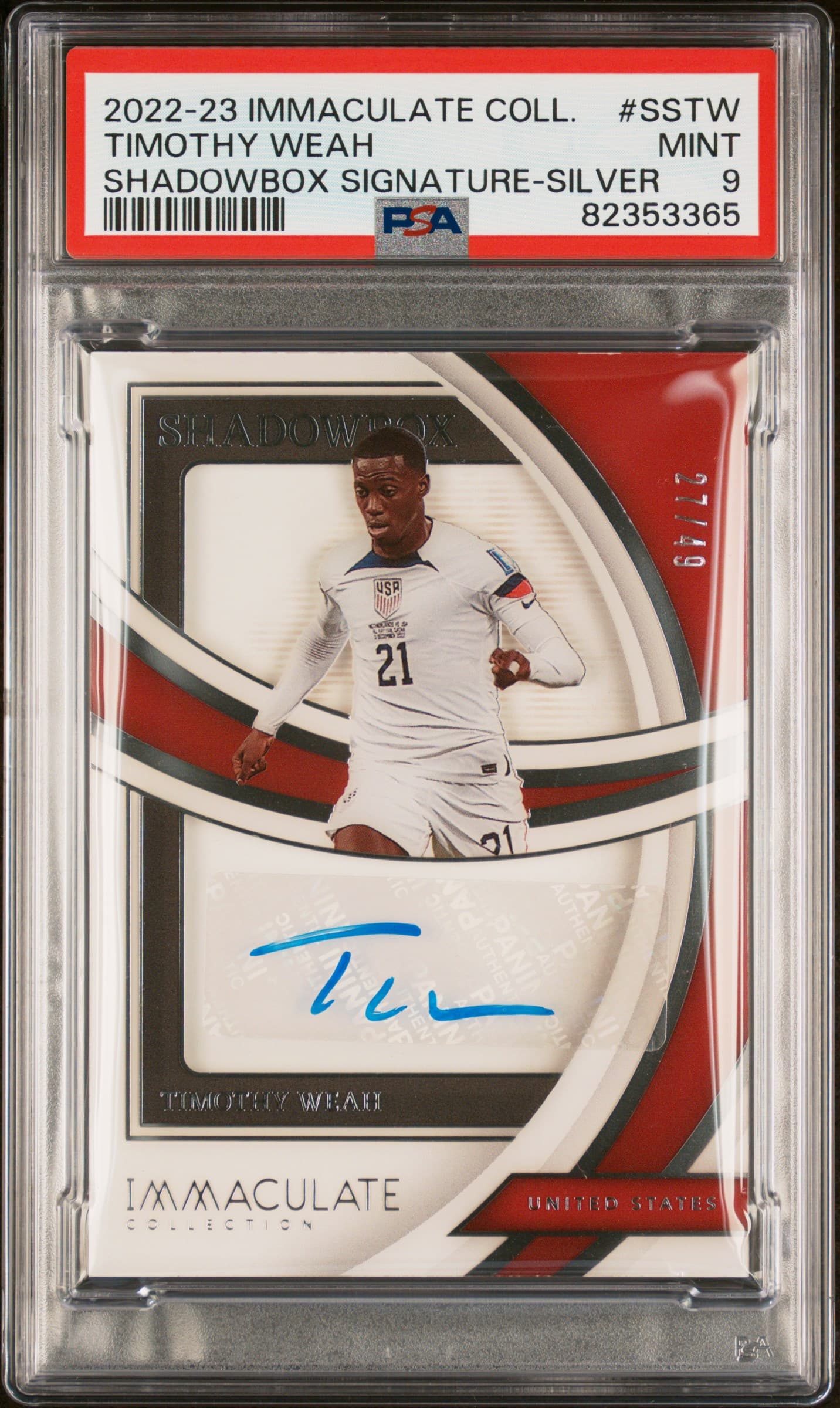 2022-23 PANINI IMMACULATE COLLECTION SHADOWBOX SIGNATURES TIMOTHY WEAH #SSTW SHADOWBOX SIGNATURE-SILVER MINT 9 82353365