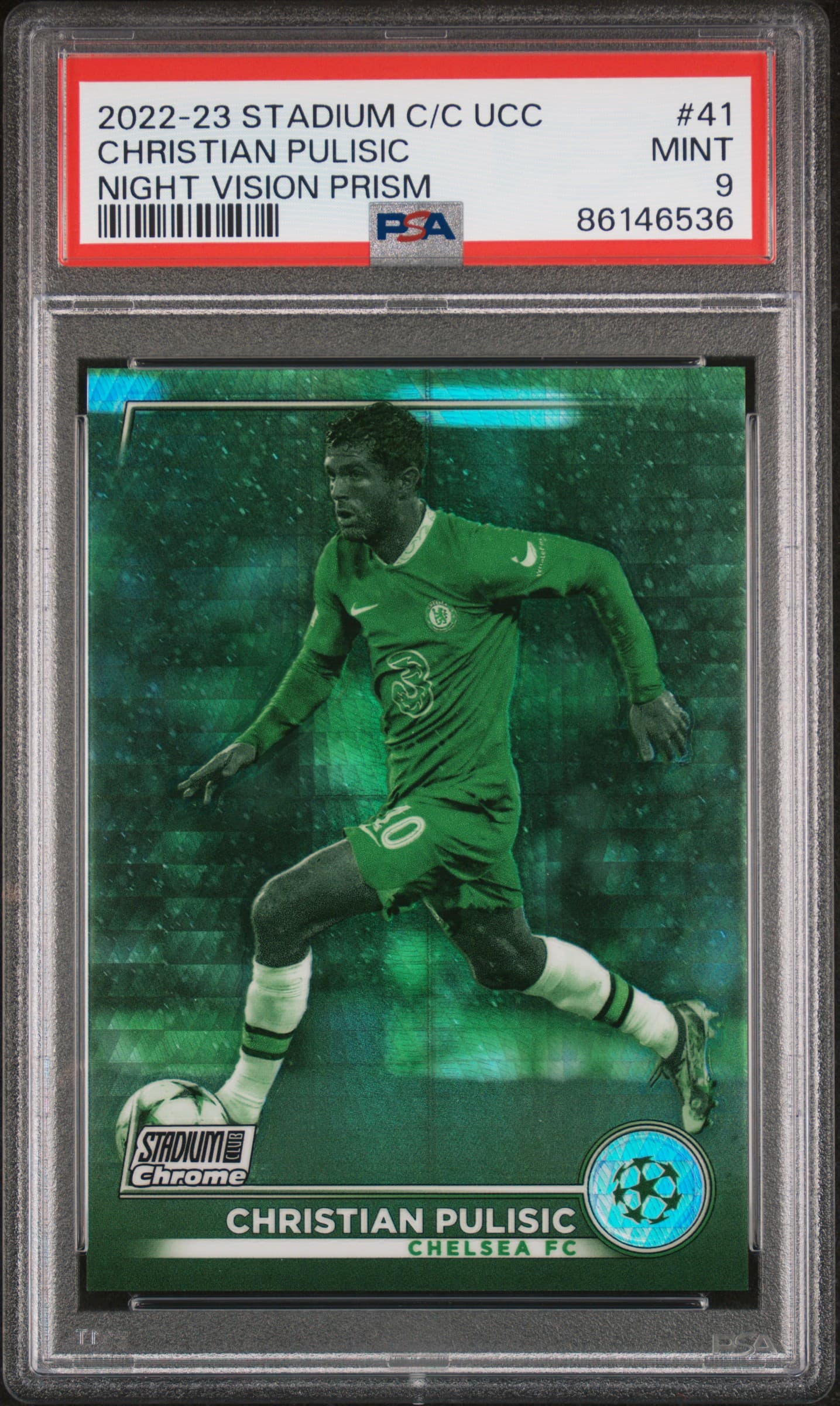 2022-23 TOPPS STADIUM CLUB CHROME UEFA CLUB COMPETITIONS CHRISTIAN PULISIC #41 NIGHT VISION PRISM REF MINT 9 86146536