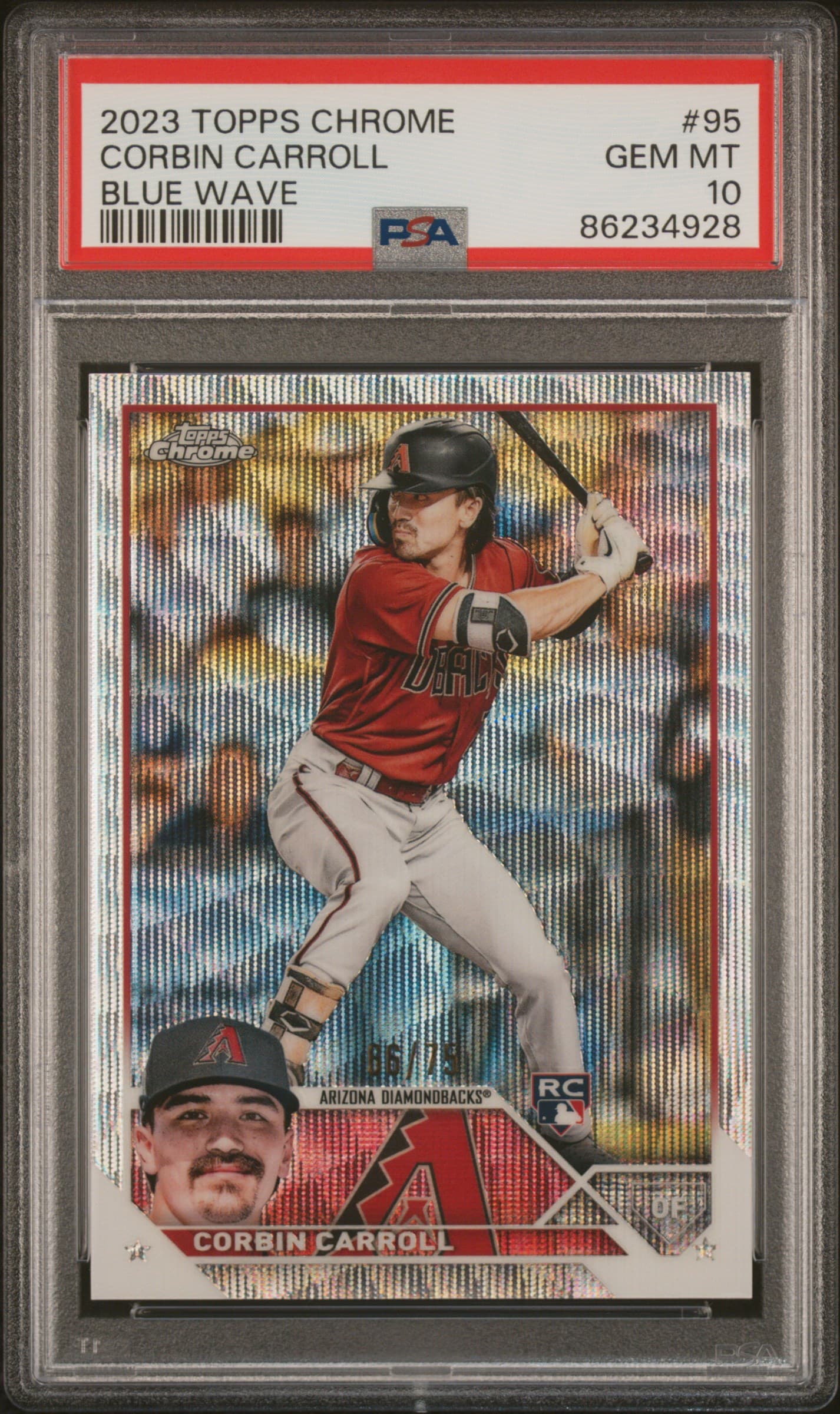 2023 TOPPS CHROME CORBIN CARROLL #95 BLUE WAVE REFRACTOR GEM MT 10 86234928