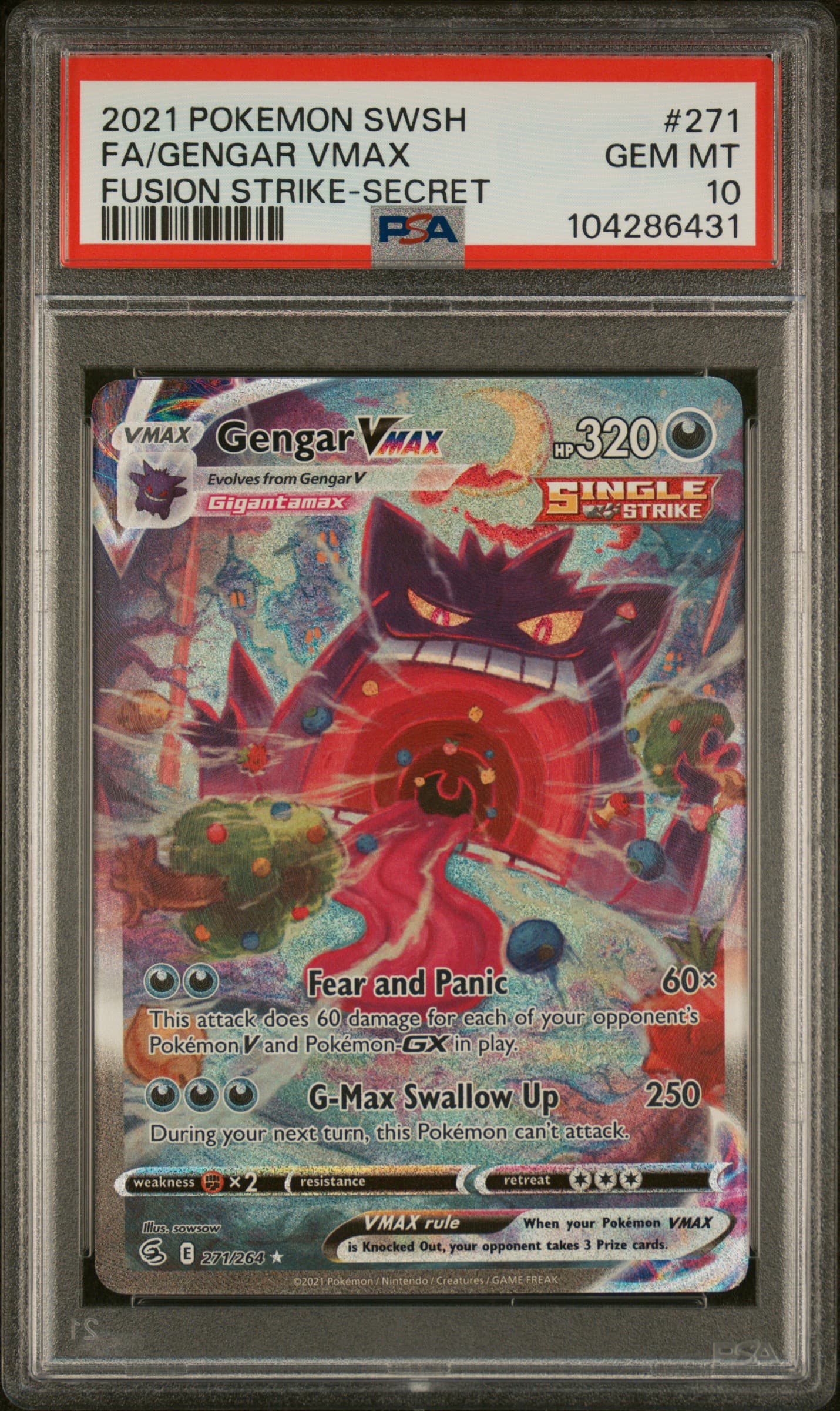 2021 POKEMON SWORD & SHIELD FUSION STRIKE FA/GENGAR VMAX #271 FUSION STRIKE-SECRET GEM MT 10 104286431