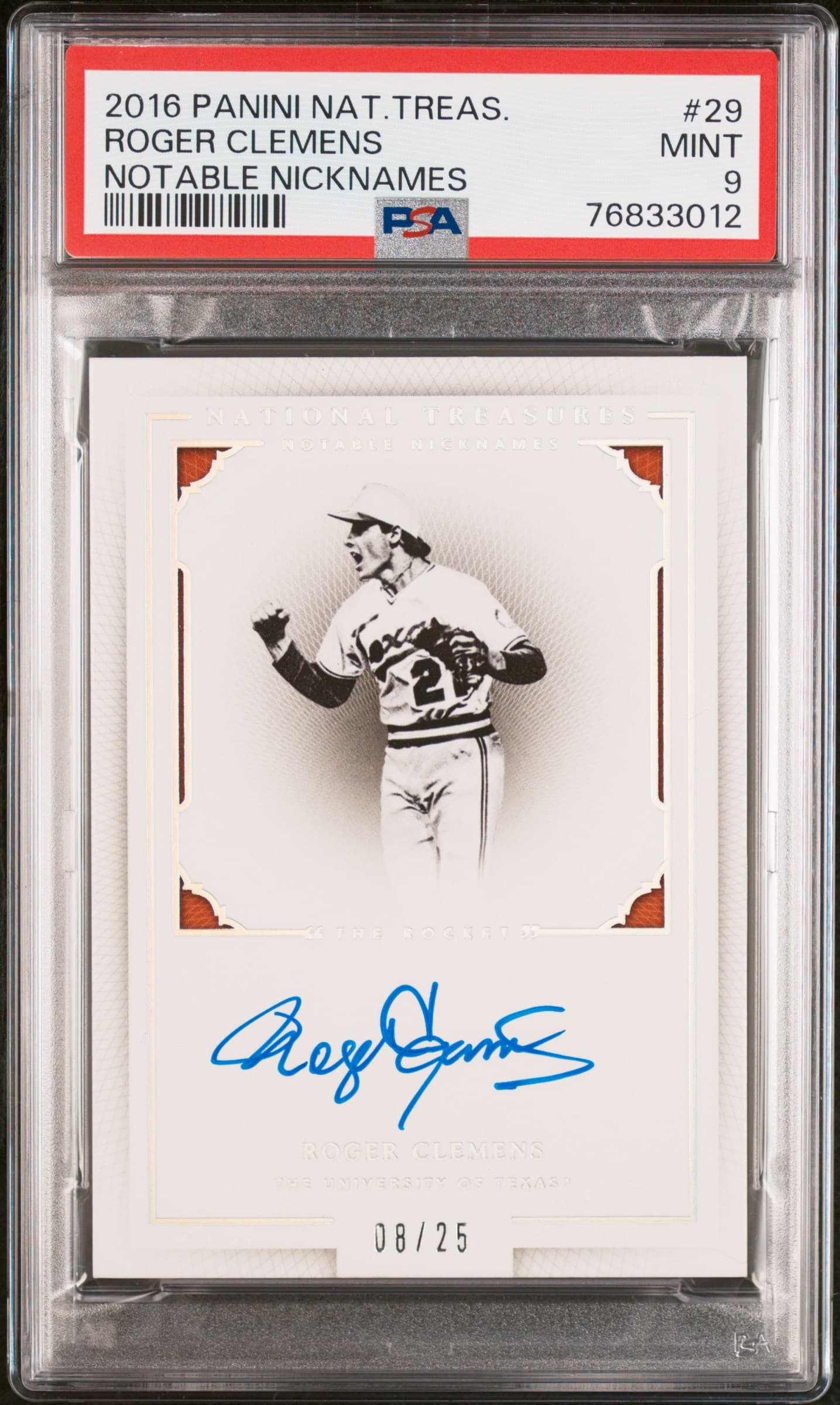 2016 PANINI NATIONAL TREASURES NOTABLE NICKNAMES ROGER CLEMENS #29 NOTABLE NICKNAMES MINT 9 76833012