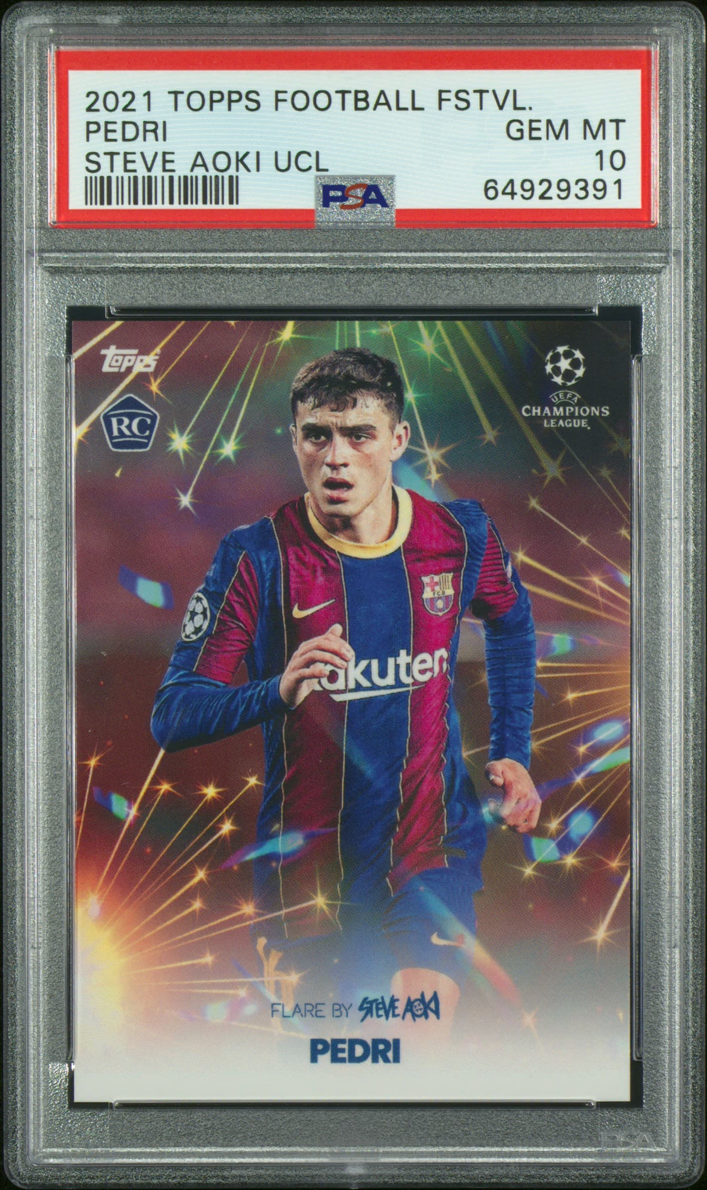 2020-21 TOPPS FOOTBALL FESTIVAL STEVE AOKI UEFA CHAMPIONS LEAGUE PEDRI STEVE AOKI UCL GEM MT 10 64929391