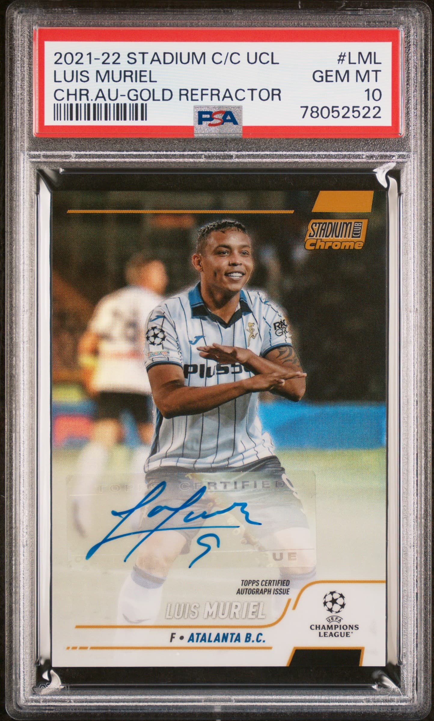 2021 TOPPS STADIUM CLUB CHROME UEFA CHAMPIONS LEAGUE CHROME AUTOGRAPHS LUIS MURIEL #LML CHR.AU-GOLD REFRACTOR GEM MT 10 78052522