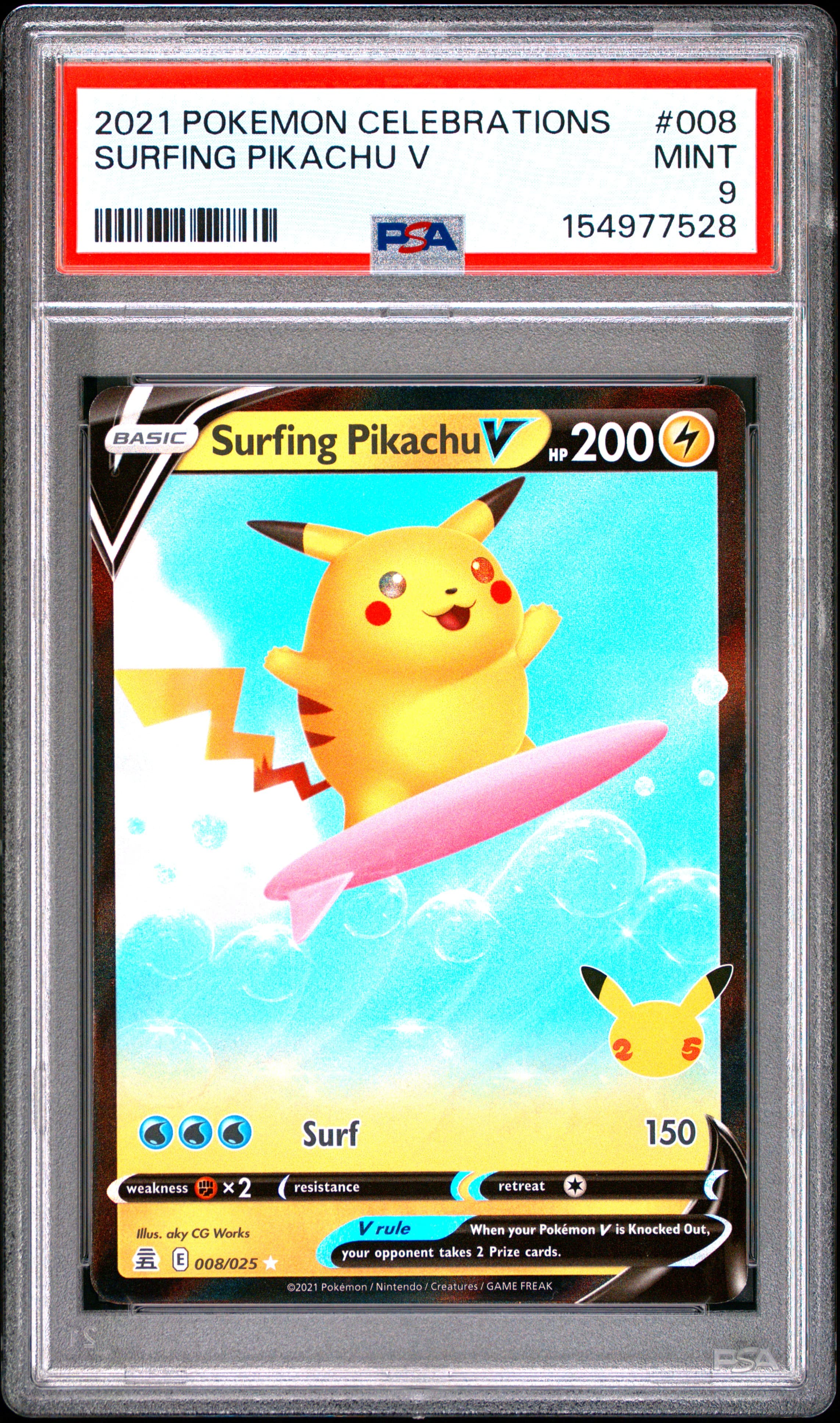 2021 POKEMON CELEBRATIONS SURFING PIKACHU V #008 MINT 9 154977528