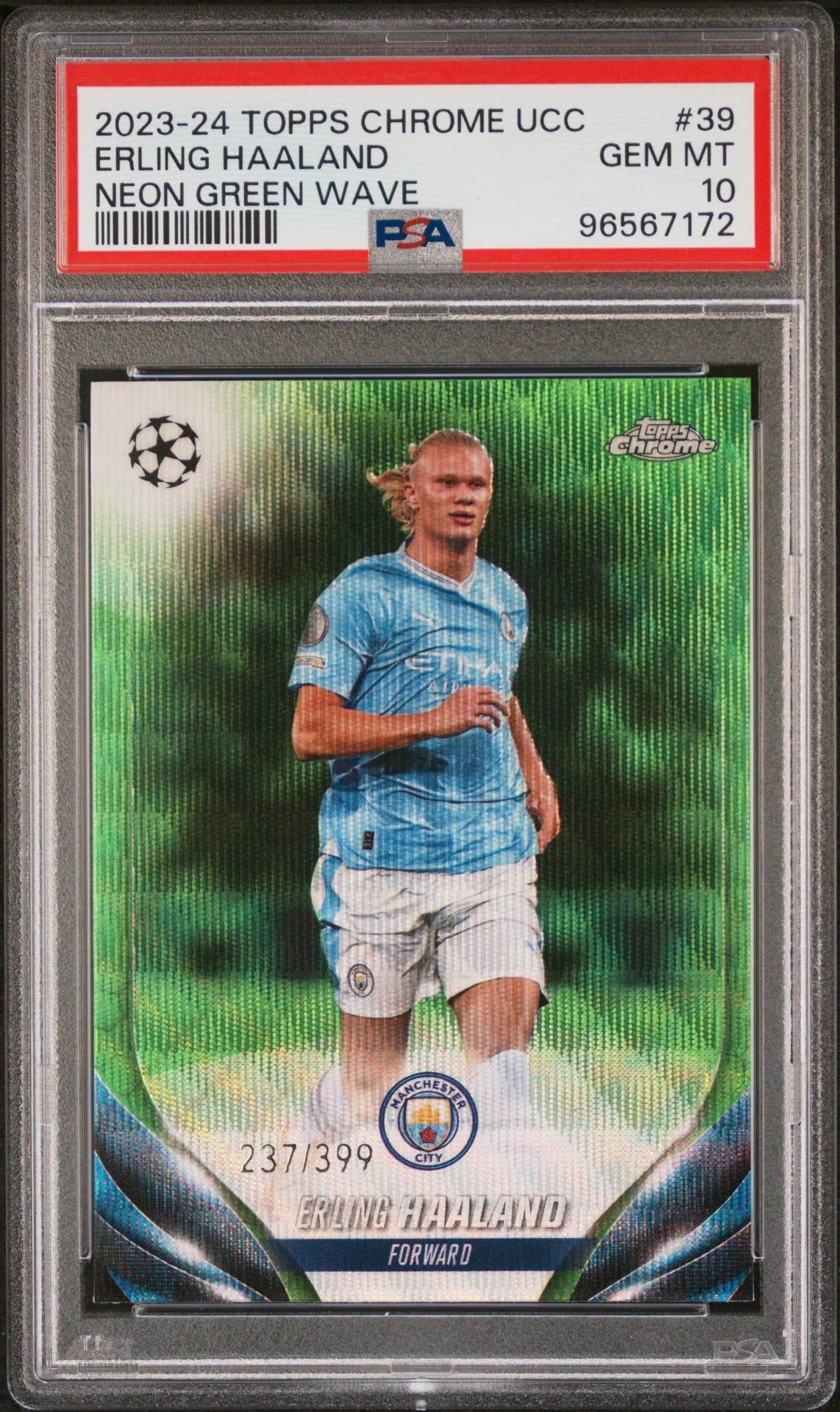 2023-24 TOPPS CHROME UEFA CLUB COMPETITIONS ERLING HAALAND #39 NEON GREEN WAVE GEM MT 10 96567172