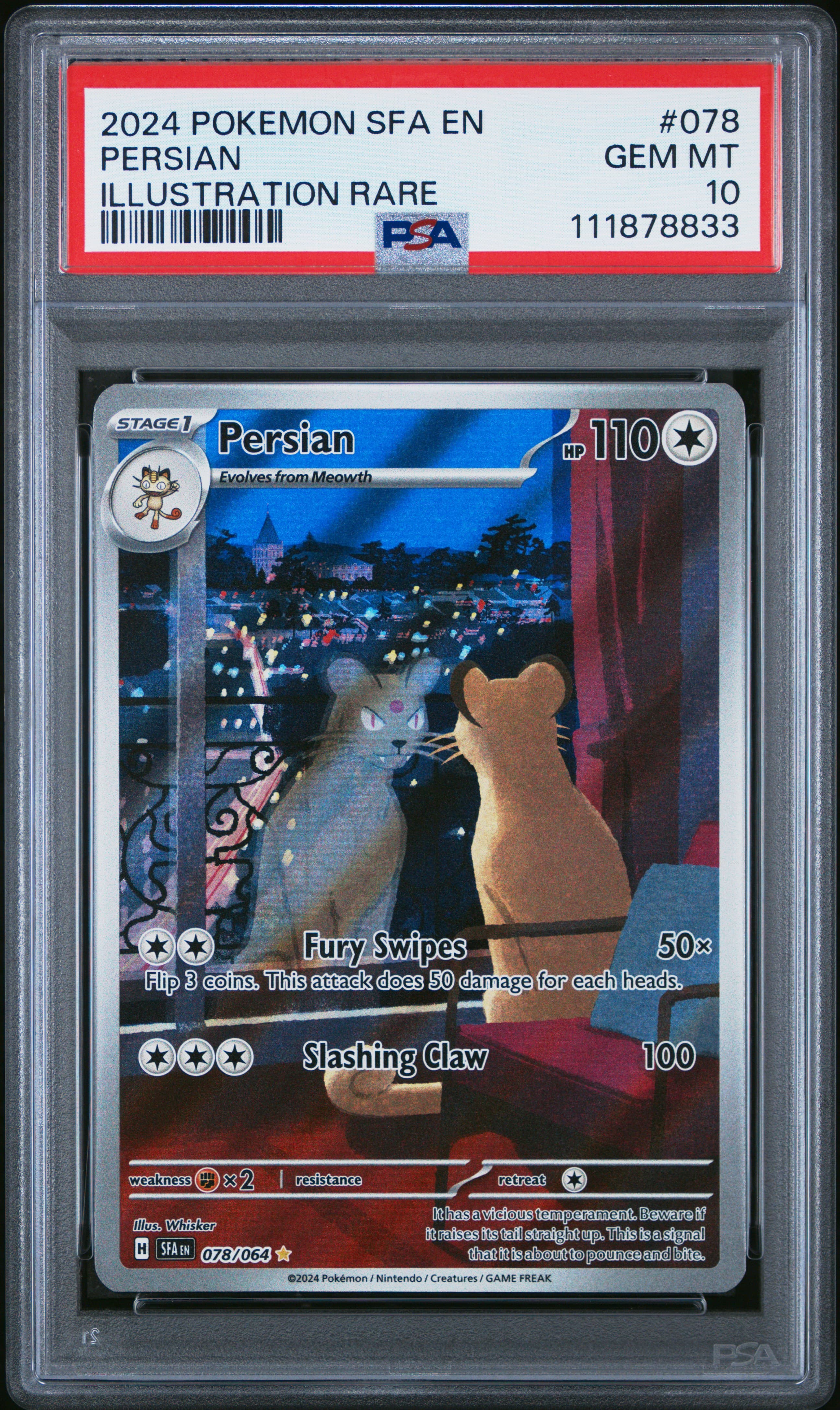 2024 POKEMON SFA EN-SHROUDED FABLE PERSIAN #078 ILLUSTRATION RARE GEM MT 10 111878833