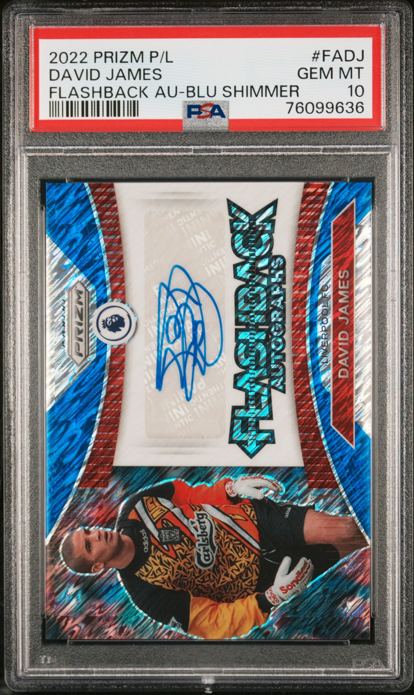 2022-23 PANINI PRIZM PREMIER LEAGUE FLASHBACK AUTOGRAPHS DAVID JAMES #FADJ FLASHBACK AU-BLU SHIMMER GEM MT 10 76099636