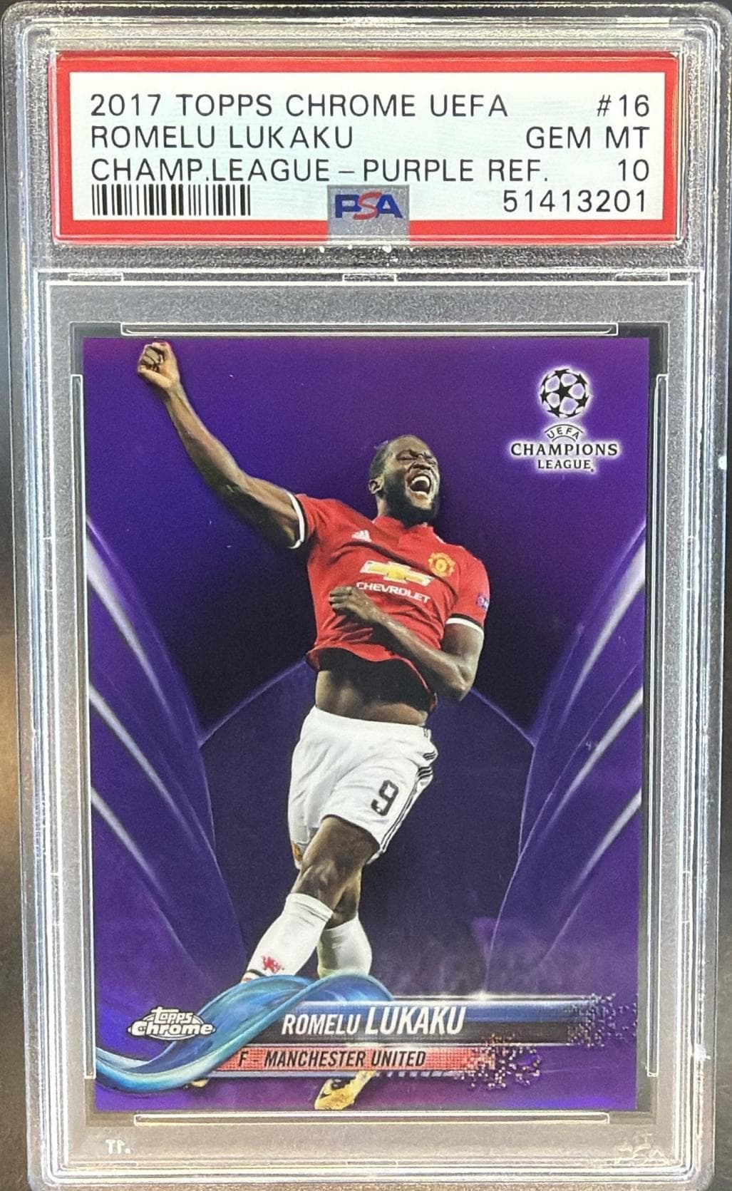 2017 TOPPS CHROME UEFA CHAMPIONS LEAGUE ROMELU LUKAKU #16 PURPLE REFRACTOR GEM MT 10 51413201