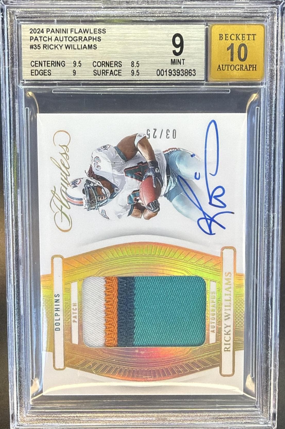 2024 Flawless Ricky Williams Patch Autographs /25 #PA-RWS BGS 9