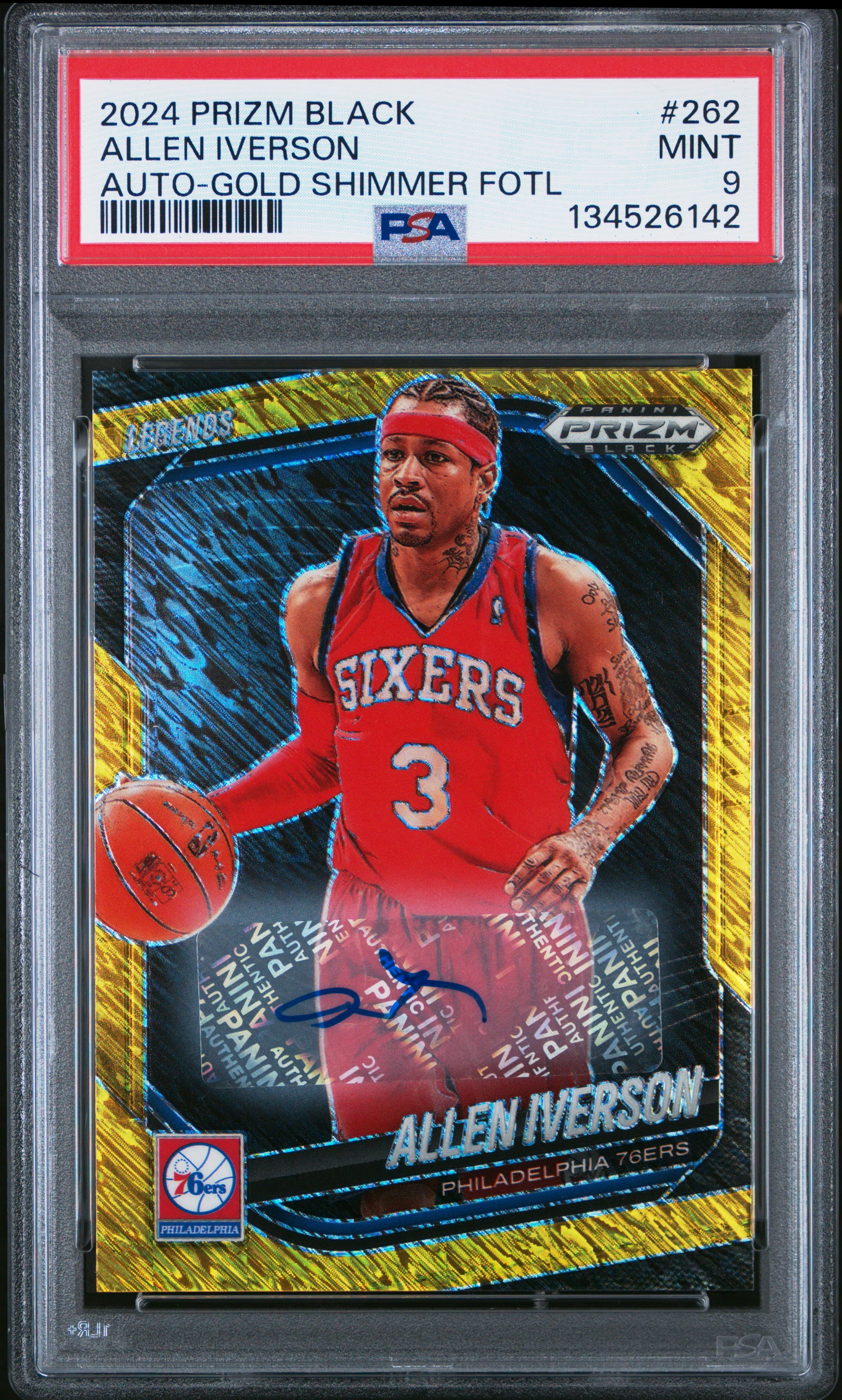 2024 PANINI PRIZM BLACK ALLEN IVERSON #262 AUTO-GOLD SHIMMER FOTL MINT 9 134526142