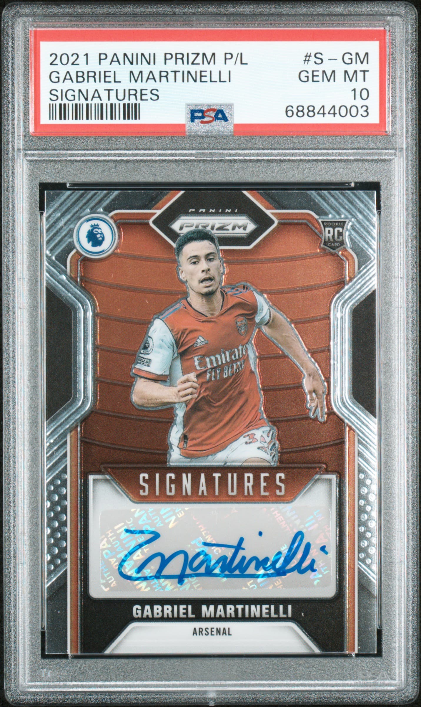 2021 PANINI PRIZM PREMIER LEAGUE SIGNATURES GABRIEL MARTINELLI #S-GM SIGNATURES GEM MT 10 68844003