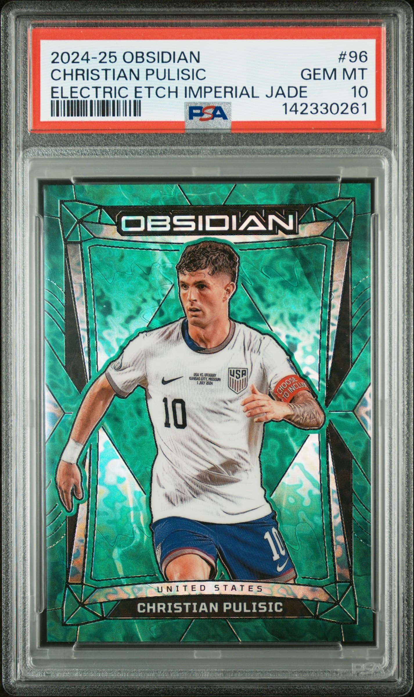 2024-25 PANINI OBSIDIAN CHRISTIAN PULISIC #96 ELECTRIC ETCH IMPERIAL JADE GEM MT 10 142330261
