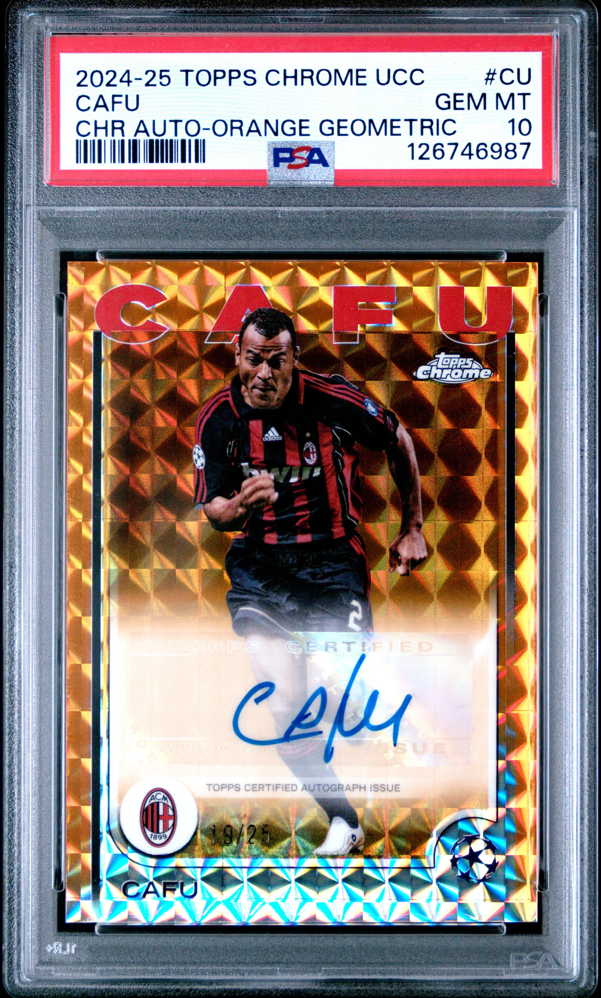 2024-25 TOPPS CHROME UEFA CLUB COMPETITIONS CHROME AUTOGRAPHS CAFU #CU CHR AUTO-ORANGE GEOMETRIC GEM MT 10 126746987