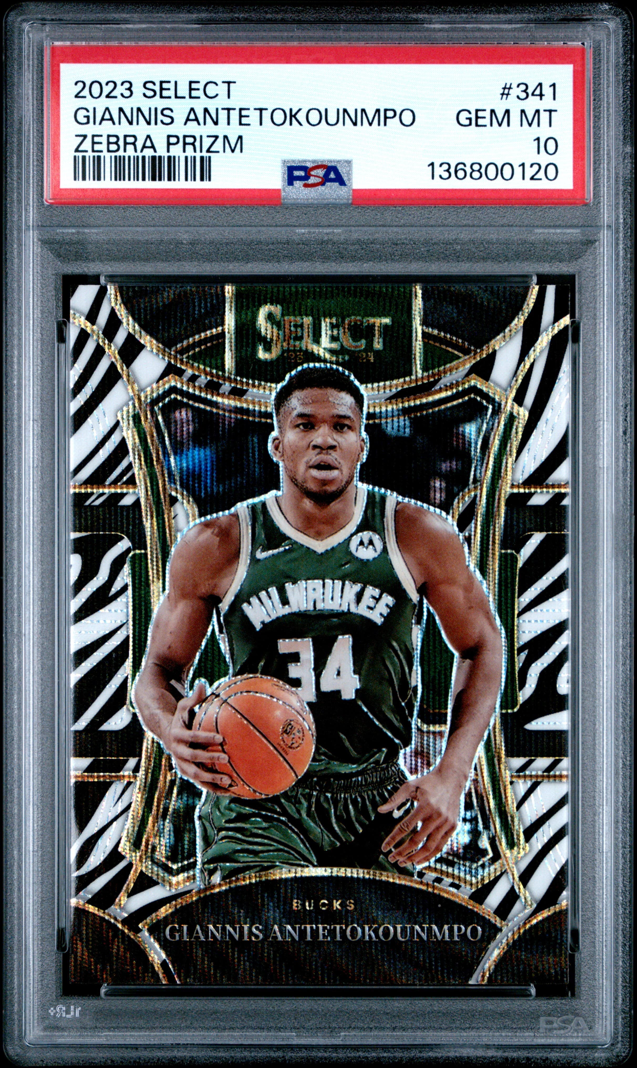 2023 PANINI SELECT GIANNIS ANTETOKOUNMPO #341 ZEBRA PRIZM GEM MT 10 136800120